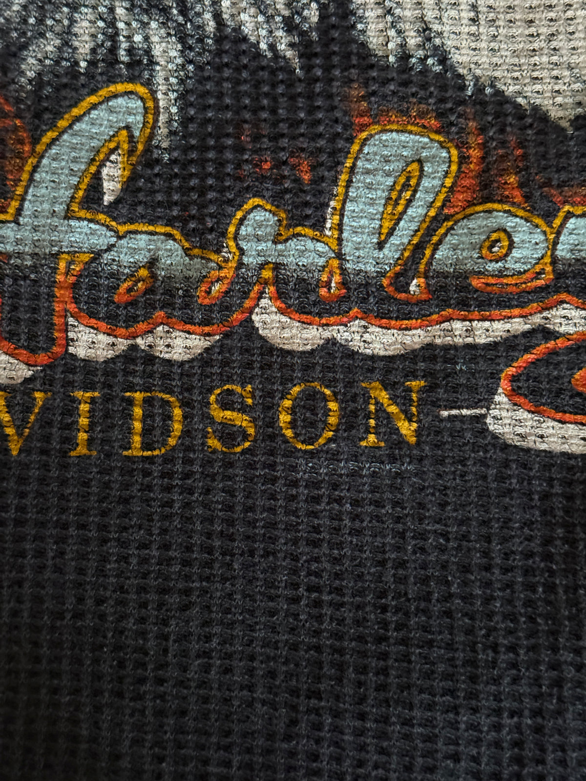 Vintage 1980s Harley Davidson Waffle Knit Thermal Shirt | Original 80s Harley 3D Emblem Eagle Shirt