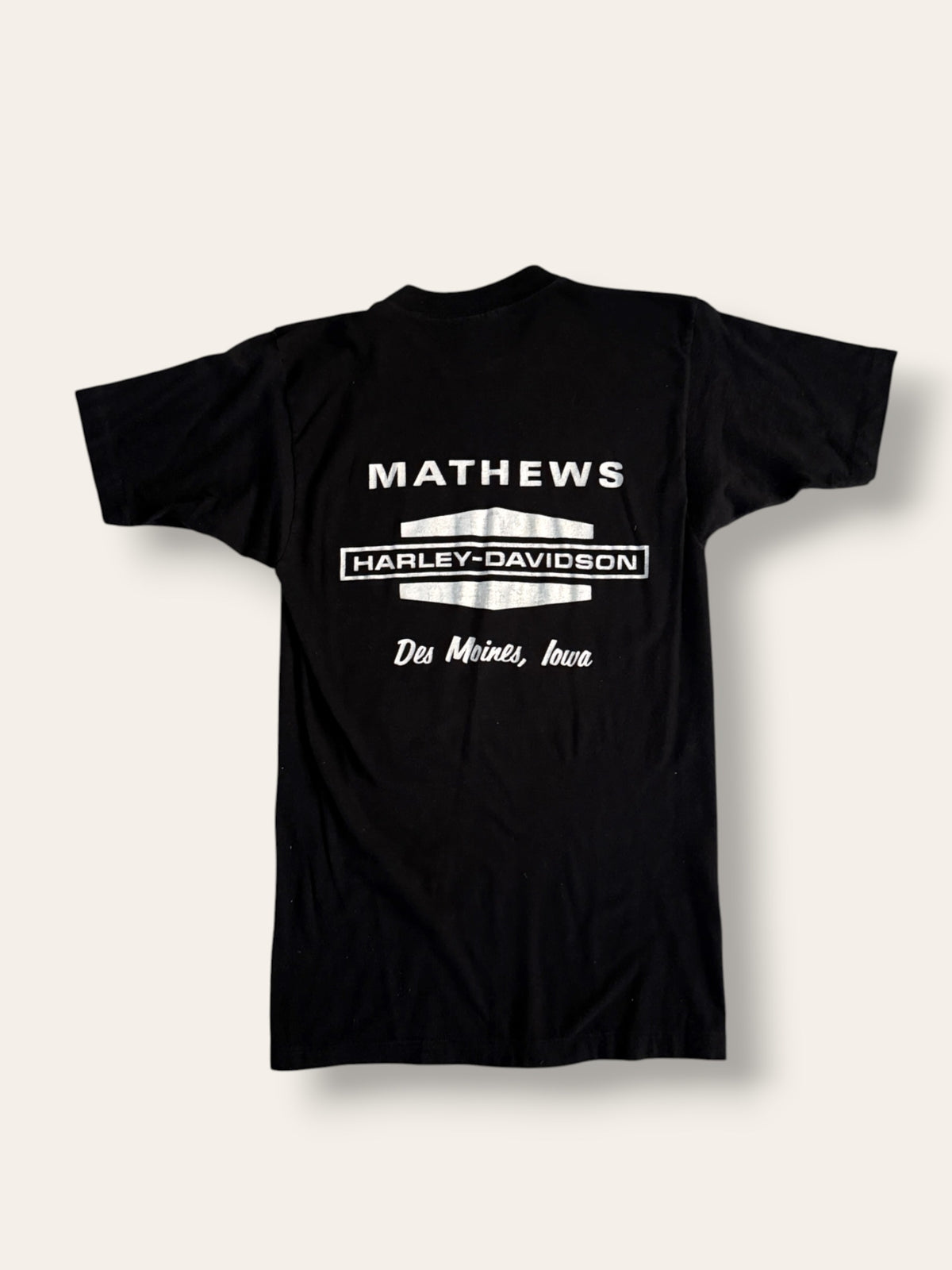 Vintage 1980s Harley-Davidson "8th Day God Created Harley" Old English T-Shirt | Mathews Des Moines 60s Logo Harley Tee