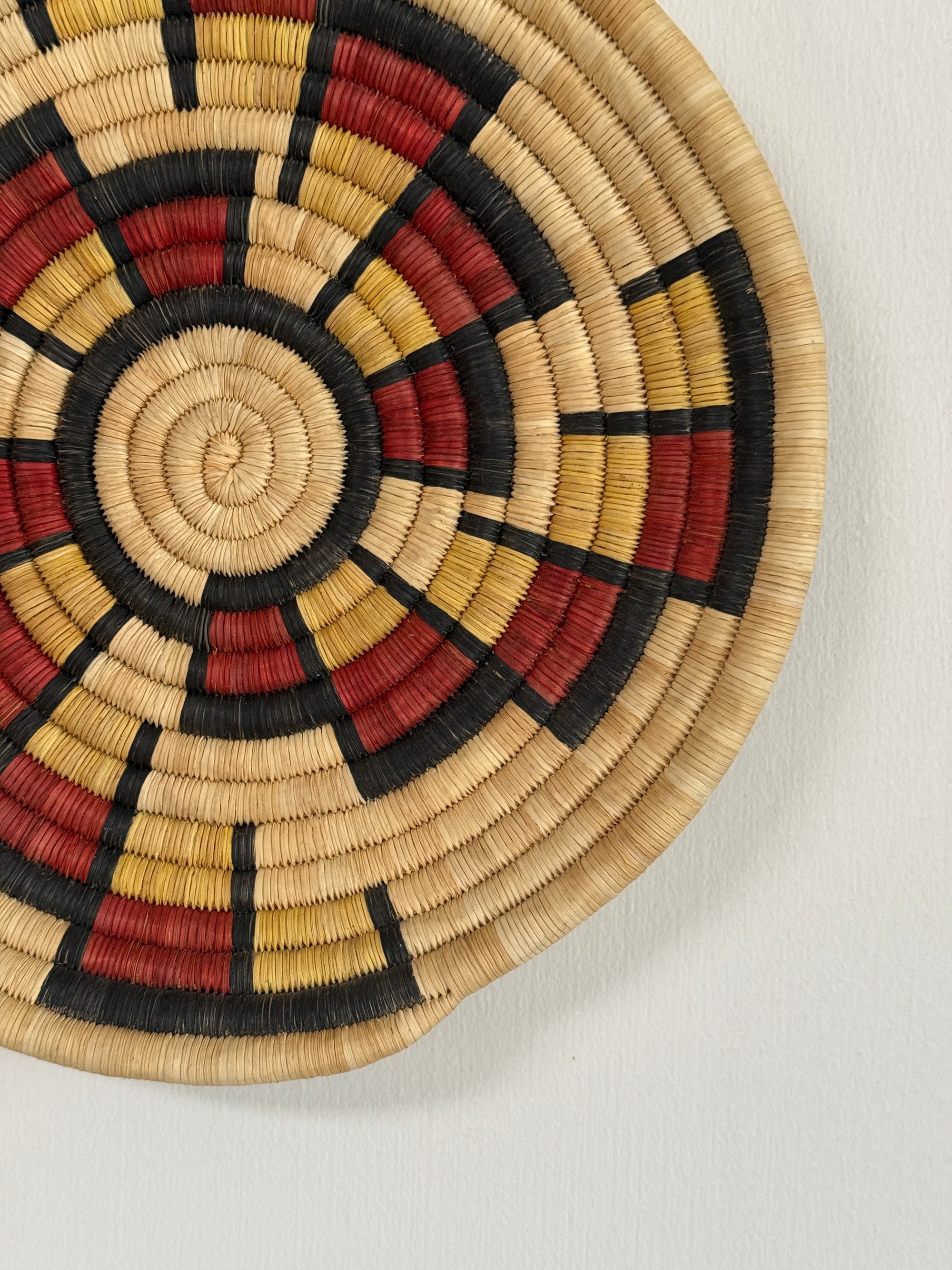 Vintage Hopi Coiled Flat Basket | Handwoven Native American Wall Art | Geometric Polychrome Woven Basket Tray