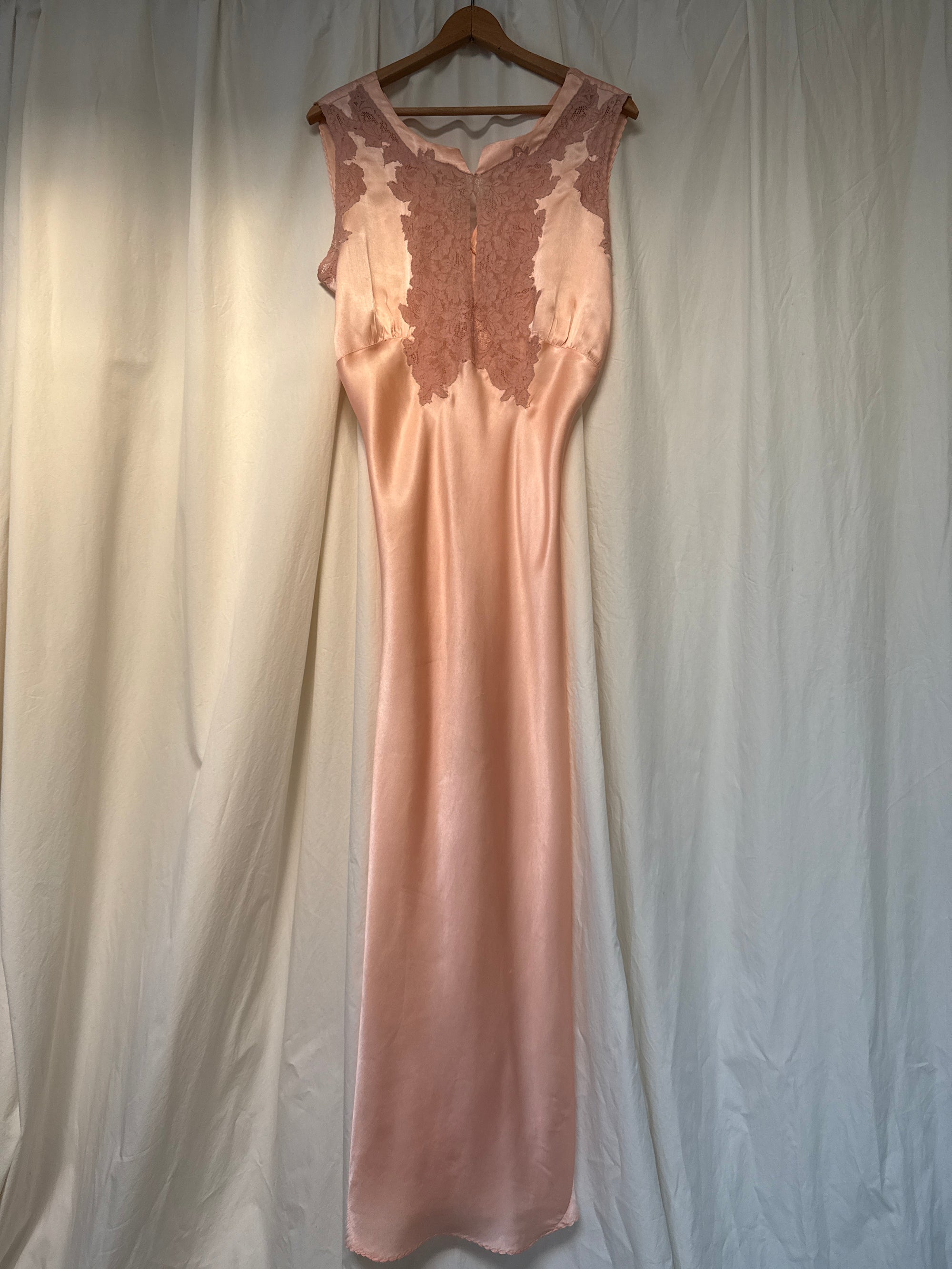 Vintage 1930’s Silk Rayon Bias Cut Lace Slip Dress | Old Hollywood Glamour Keyhole Silk Nightgown