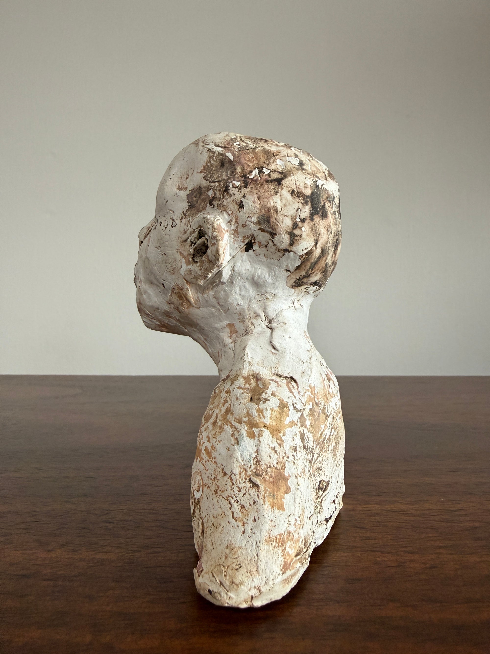 Vintage Expressionist Earthenware Bust Sculpture | Hand Sculpted Studio Pottery Portrait | Modernist MCM Folk Art Head