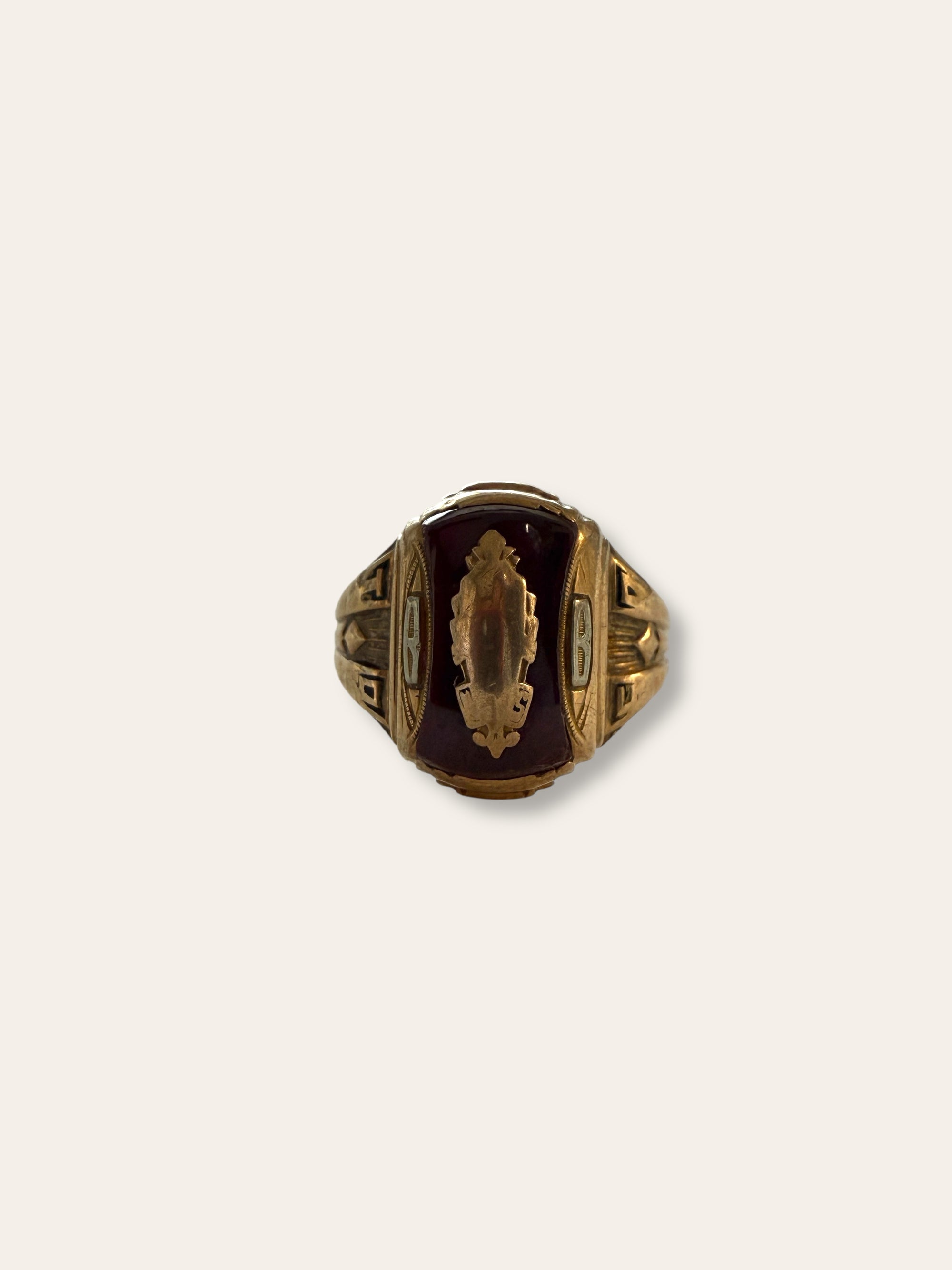 Vintage 1940’s HJ 10k Gold Art Deco Class Ring Size 10.5