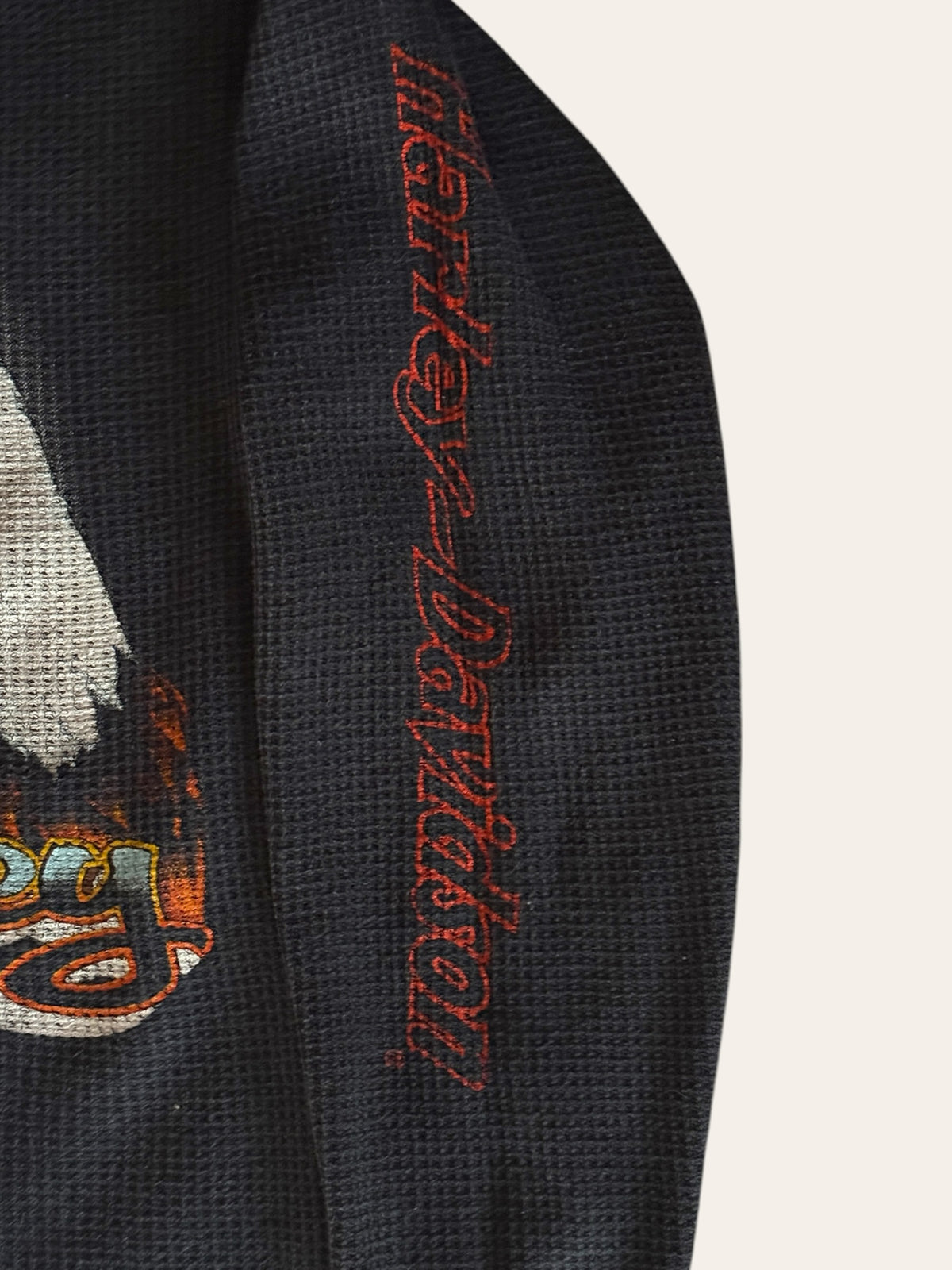 Vintage 1980s Harley Davidson Waffle Knit Thermal Shirt | Original 80s Harley 3D Emblem Eagle Shirt