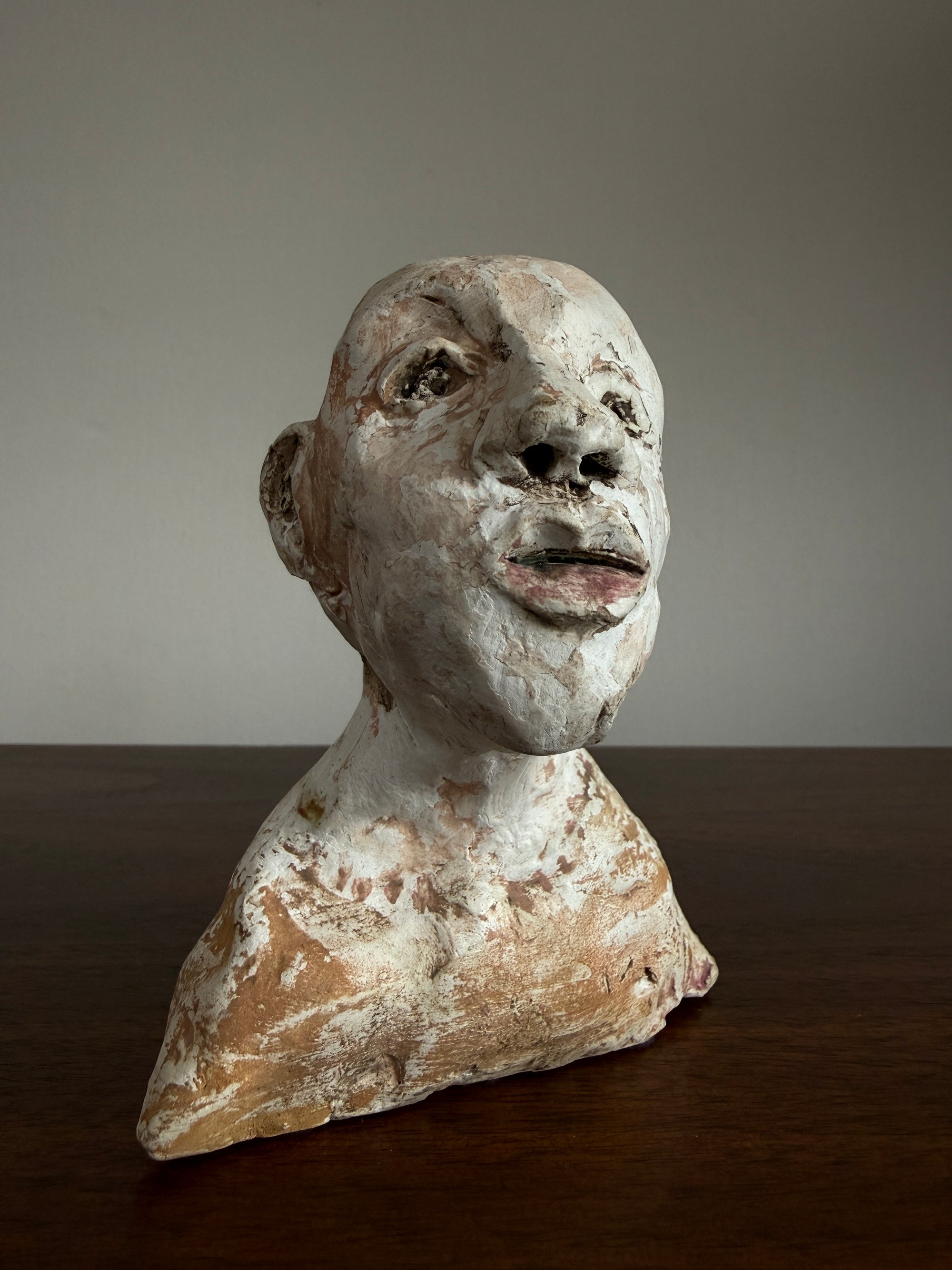Vintage Expressionist Earthenware Bust Sculpture | Hand Sculpted Studio Pottery Portrait | Modernist MCM Folk Art Head