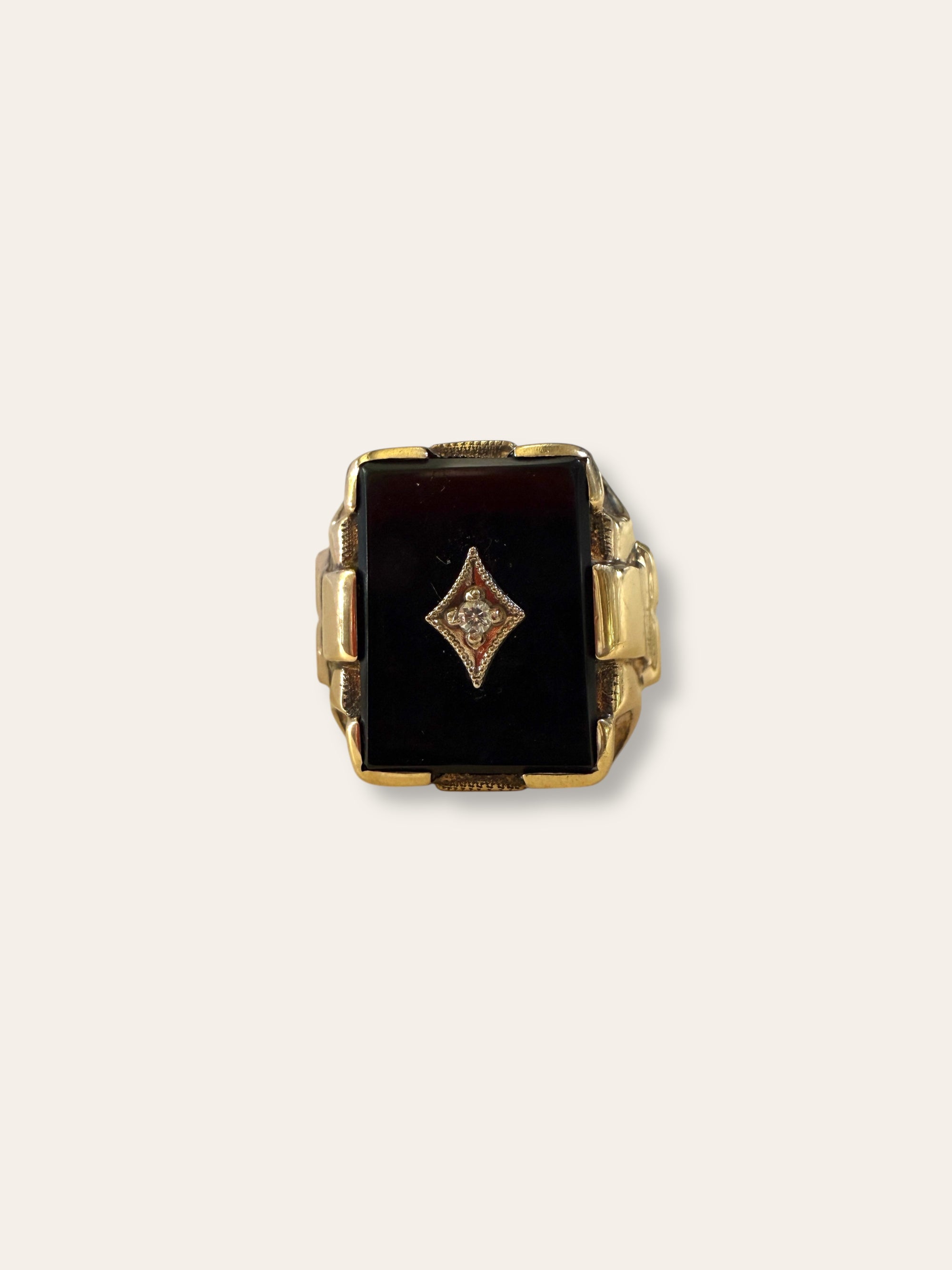 Vintage 1940’s Art Deco Onyx 10k Gold Diamond Ring Size 9