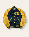 Vintage 1950s Fraternity Navy & Gold Satin Varsity Jacket |  Snake Letterman Coat