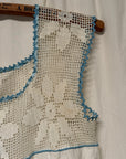 Vintage Edwardian Crochet Lace Blouse | White Cotton Ruffle Top with Blue Ribbon | Antique Romantic Cottagecore Boho