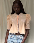 Vintage 1930s Silk & Lace Puff Sleeve Bed Jacket | Romantic Silk Lingerie Top