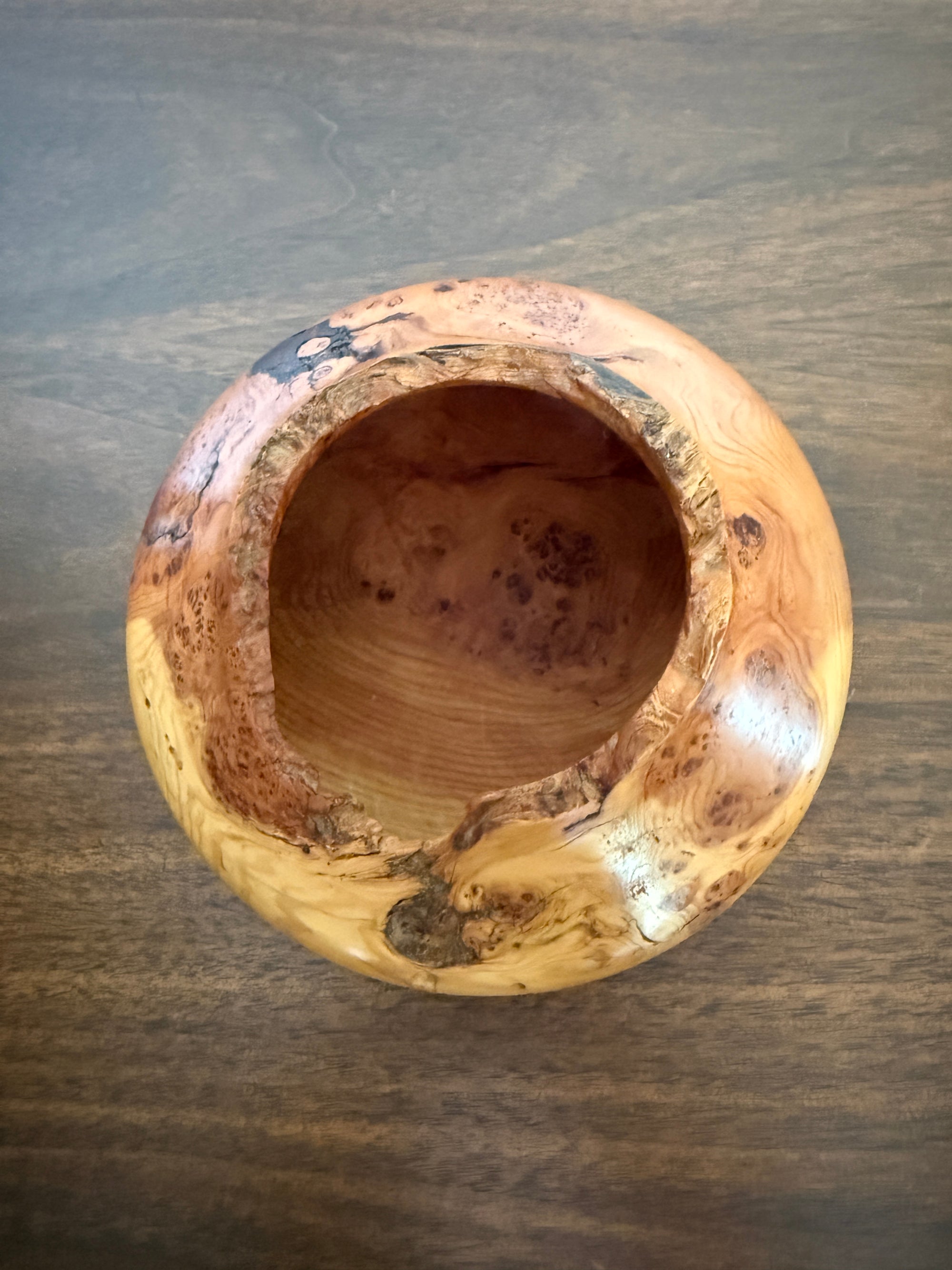 Vintage Signed Handcrafted Fir Burl Wood Bowl | Live Edge Natural Art Turned Vessel