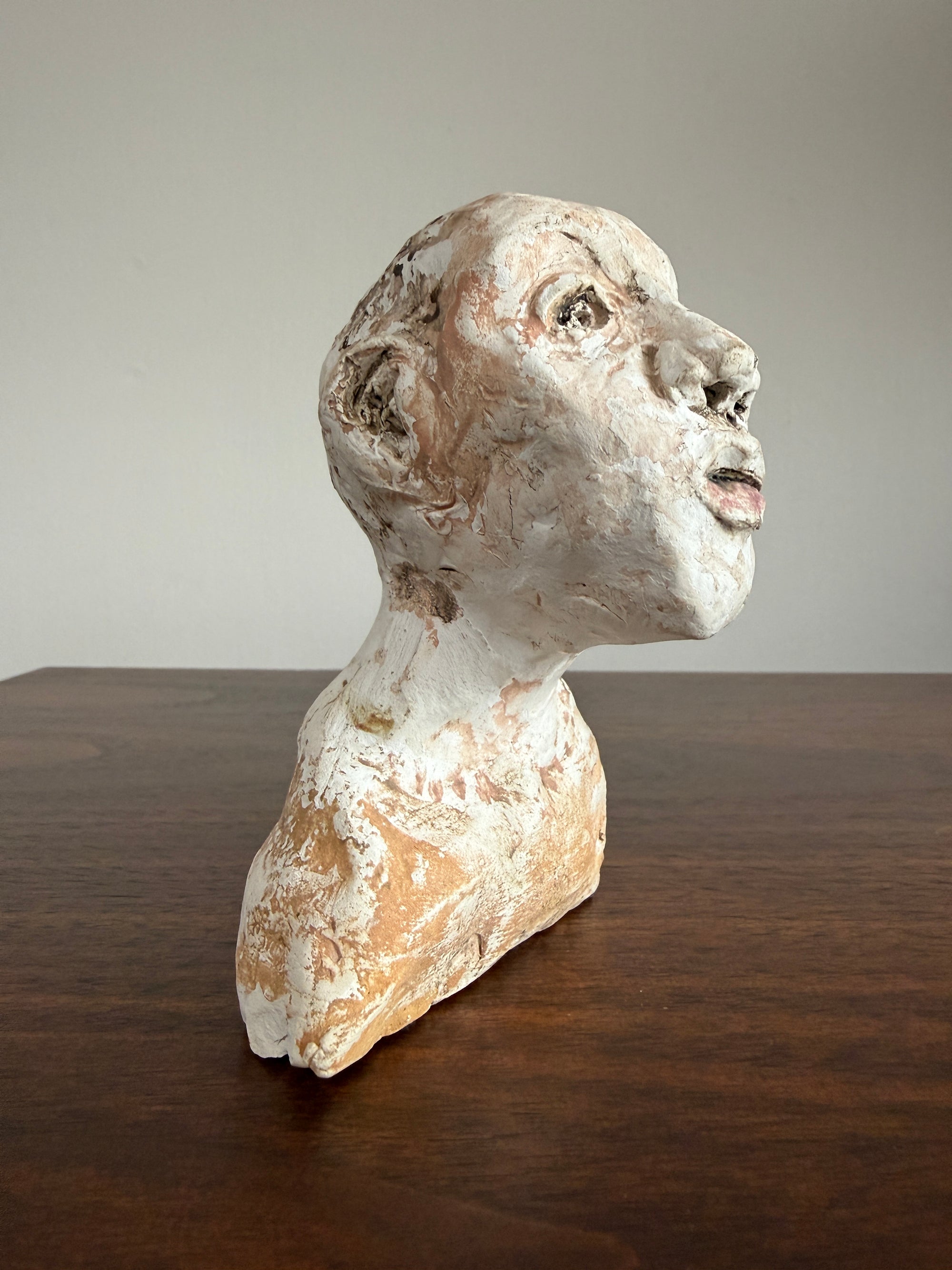 Vintage Expressionist Earthenware Bust Sculpture | Hand Sculpted Studio Pottery Portrait | Modernist MCM Folk Art Head
