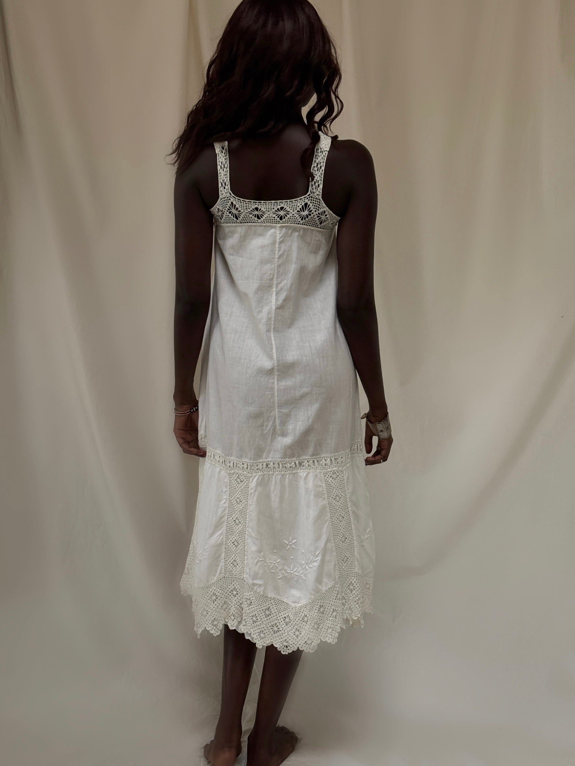 Vintage 1900’s Edwardian White Cotton Crochet Dress | Antique Embroidered Tea Dress
