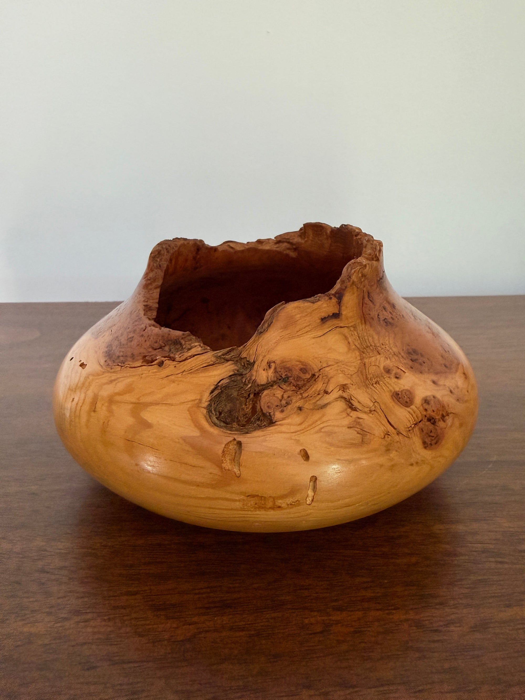 Vintage Signed Handcrafted Fir Burl Wood Bowl | Live Edge Natural Art Turned Vessel