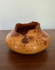 Vintage Signed Handcrafted Fir Burl Wood Bowl | Live Edge Natural Art Turned Vessel
