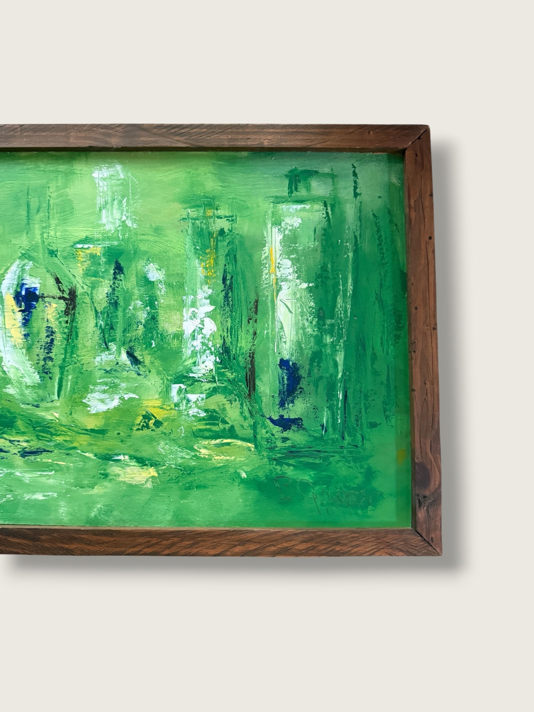 Vintage 1960s Mid-Century Modern Abstract Bar Scene Panoramic Painting | MCM Signed B. Gregor 1965