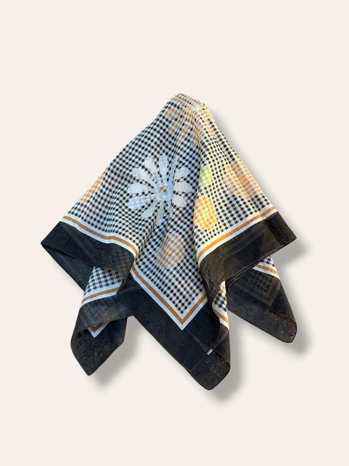 Vintage 1960s Floral Motif Gingham Bandana |  Made in Italy