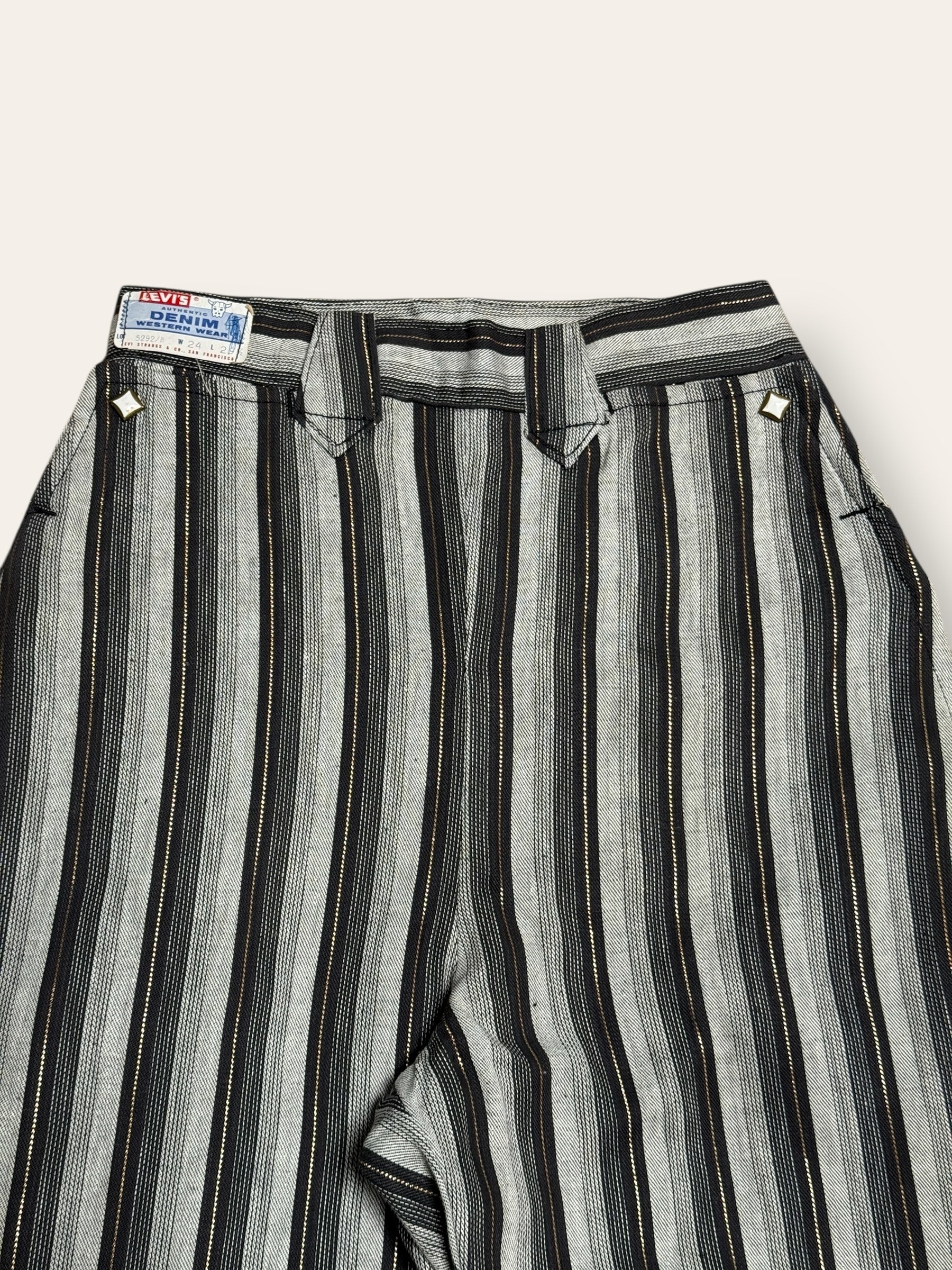 Vintage 1950’s Deadstock Levi’s Western Side Zip Ranch Striped Denim Pants W:24