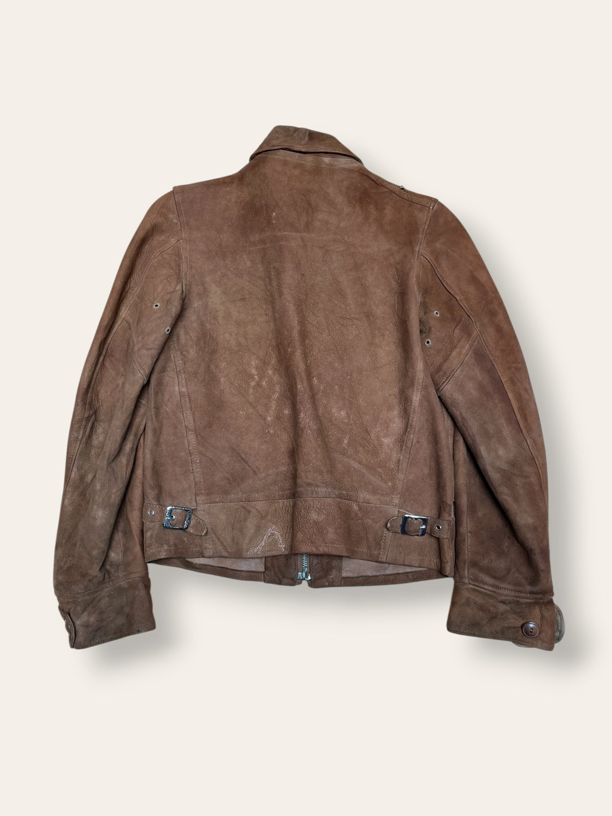 Vintage 1930s Suede Leather Cossack A-1 Chinstrap Jacket | Vintage Sport Coat Talon Zipper Side Buckles