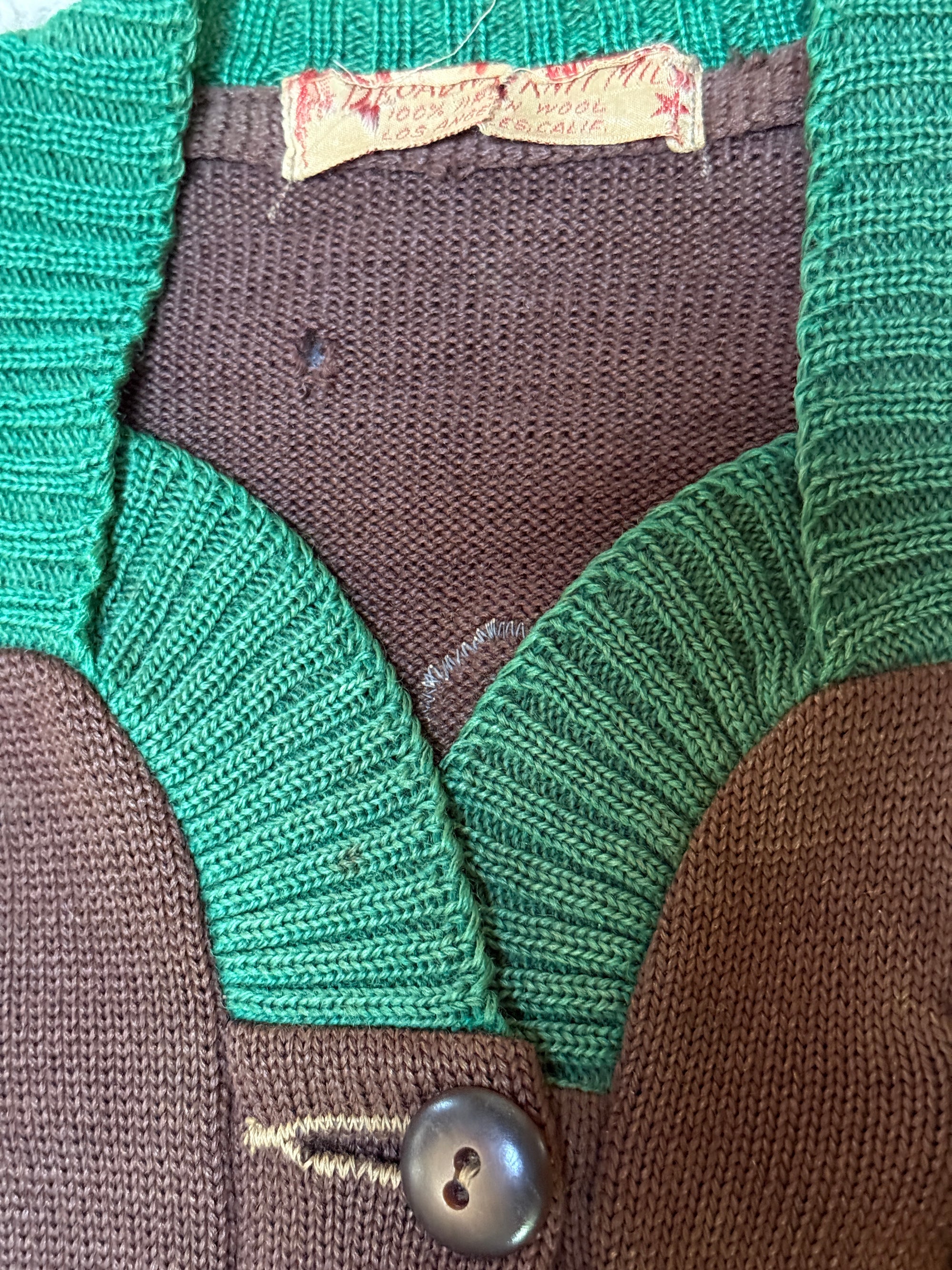 Vintage 1940’s Hilltoppers M.C. Wool Cardigan Sweater
