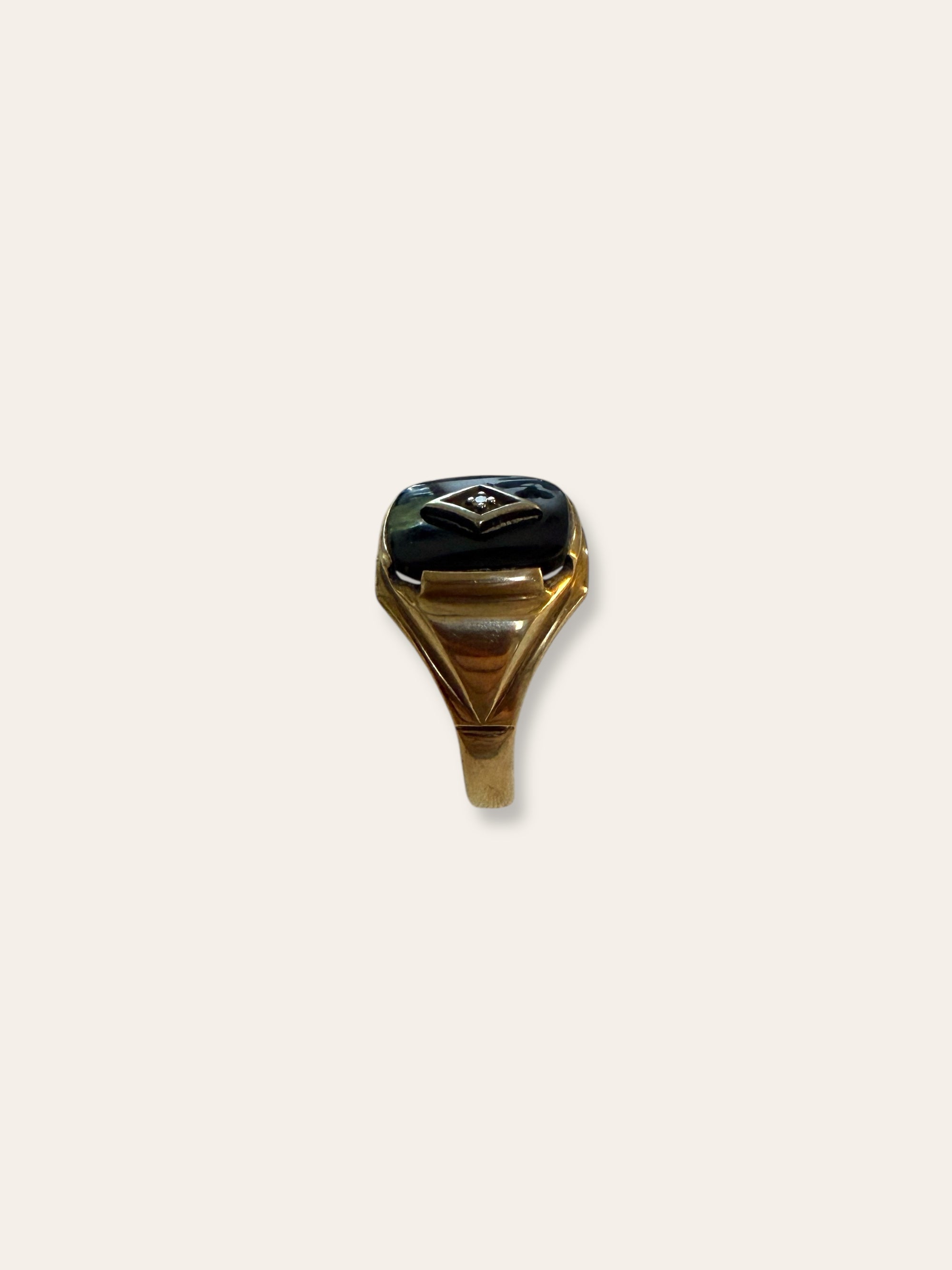 Vintage 1940’s Art Deco Onyx 10k Gold Diamond Ring Size 12.5