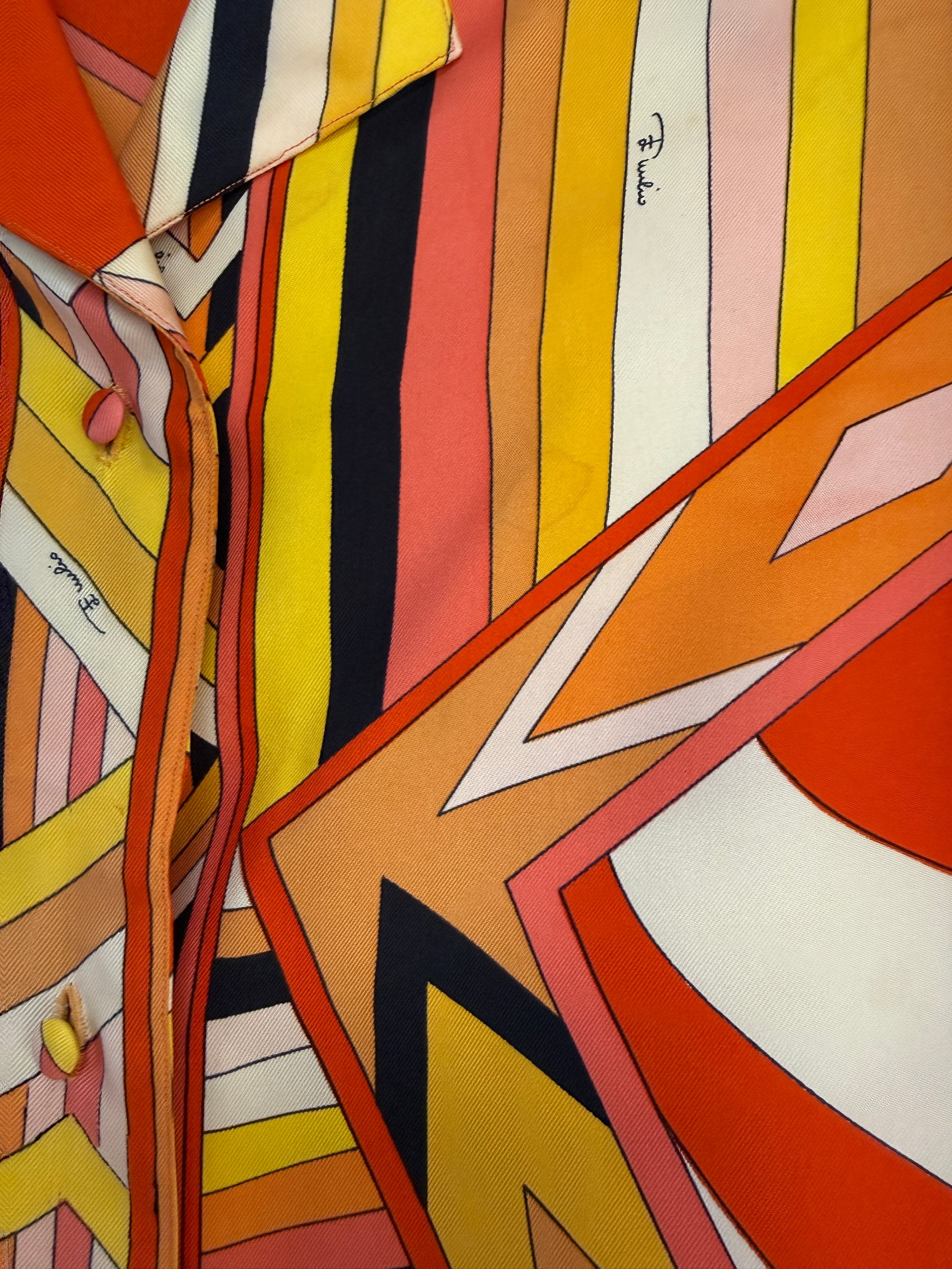 Vintage 1960’s Emilio Pucci Geometric Silk Blouse | Made in Italy Saks Fifth Avenue Silk Shirt