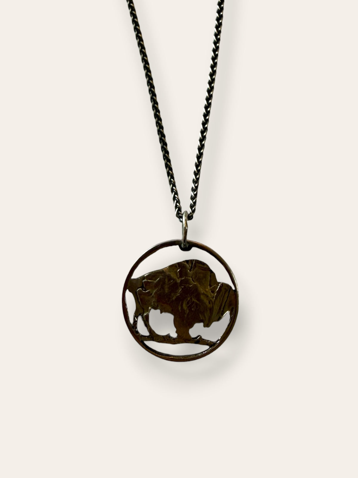 Vintage Buffalo Nickel Bison Cut-Out Necklace | Sterling Silver Adjustable Chain