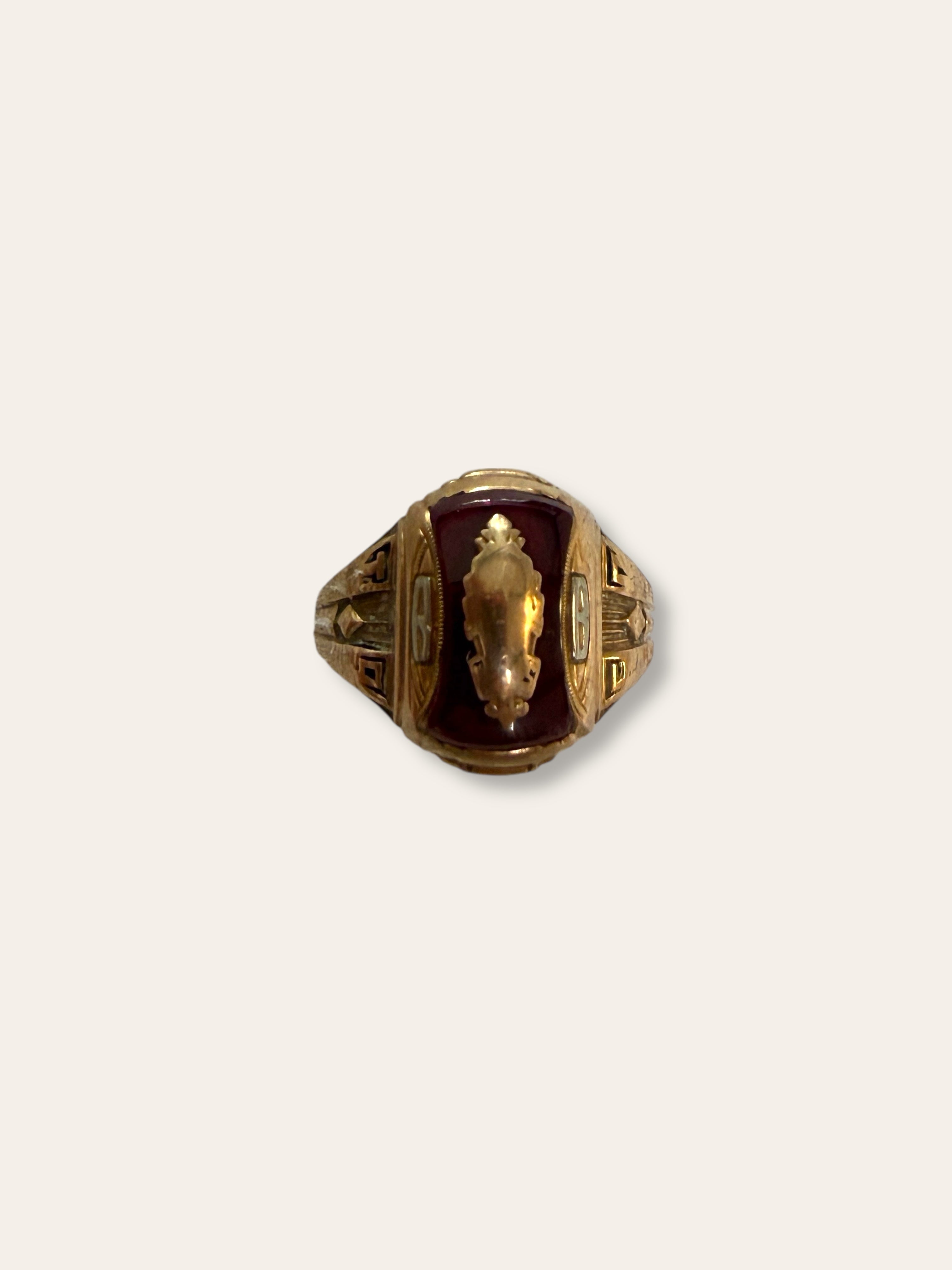 Vintage 1940's HJ 10k Gold Art Deco Class Ring Size 10.5
