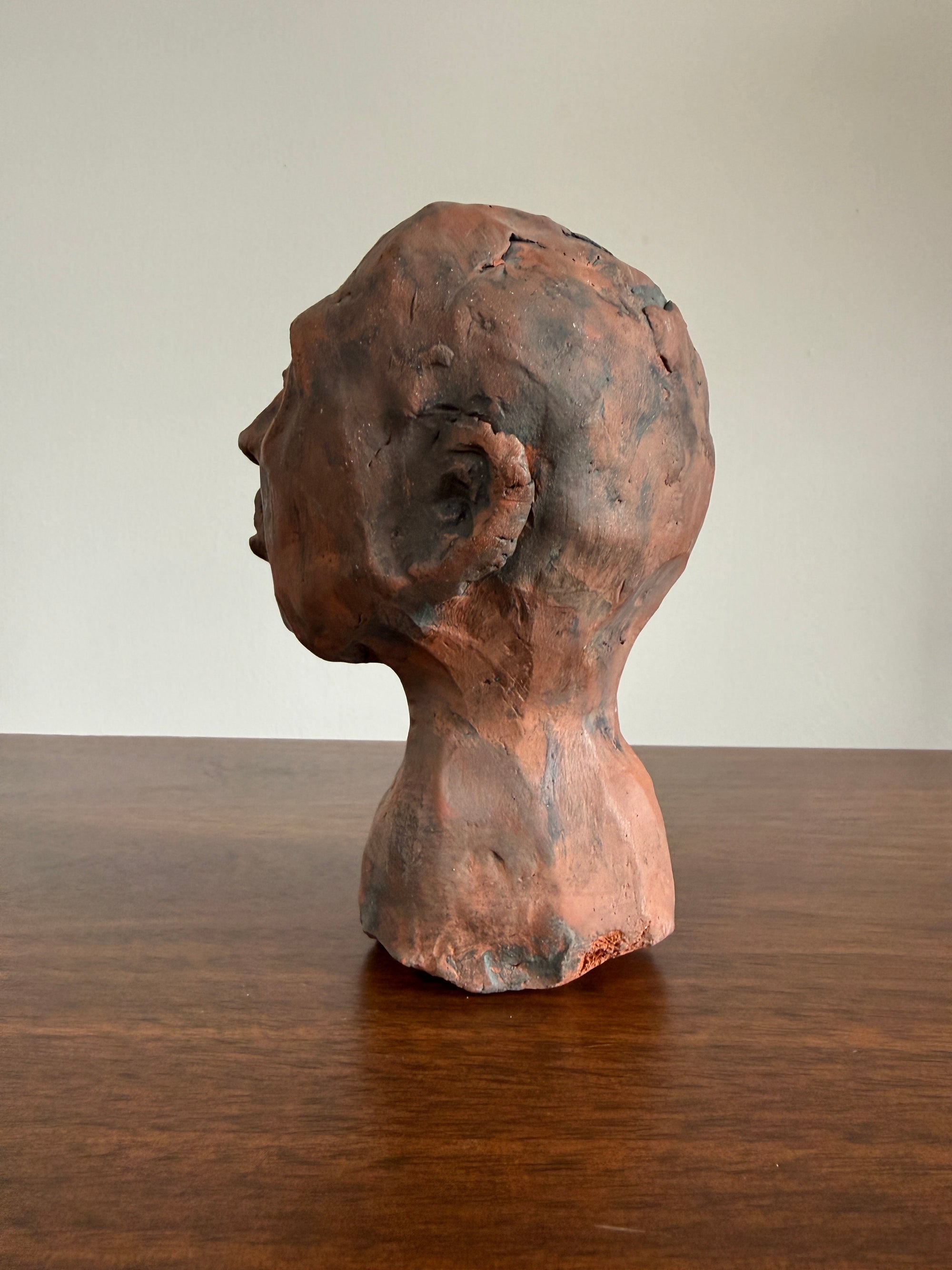 Vintage Modernist Terracotta Head Sculpture | Expressionist Bust Art | Mid Century Studio Pottery Portrait