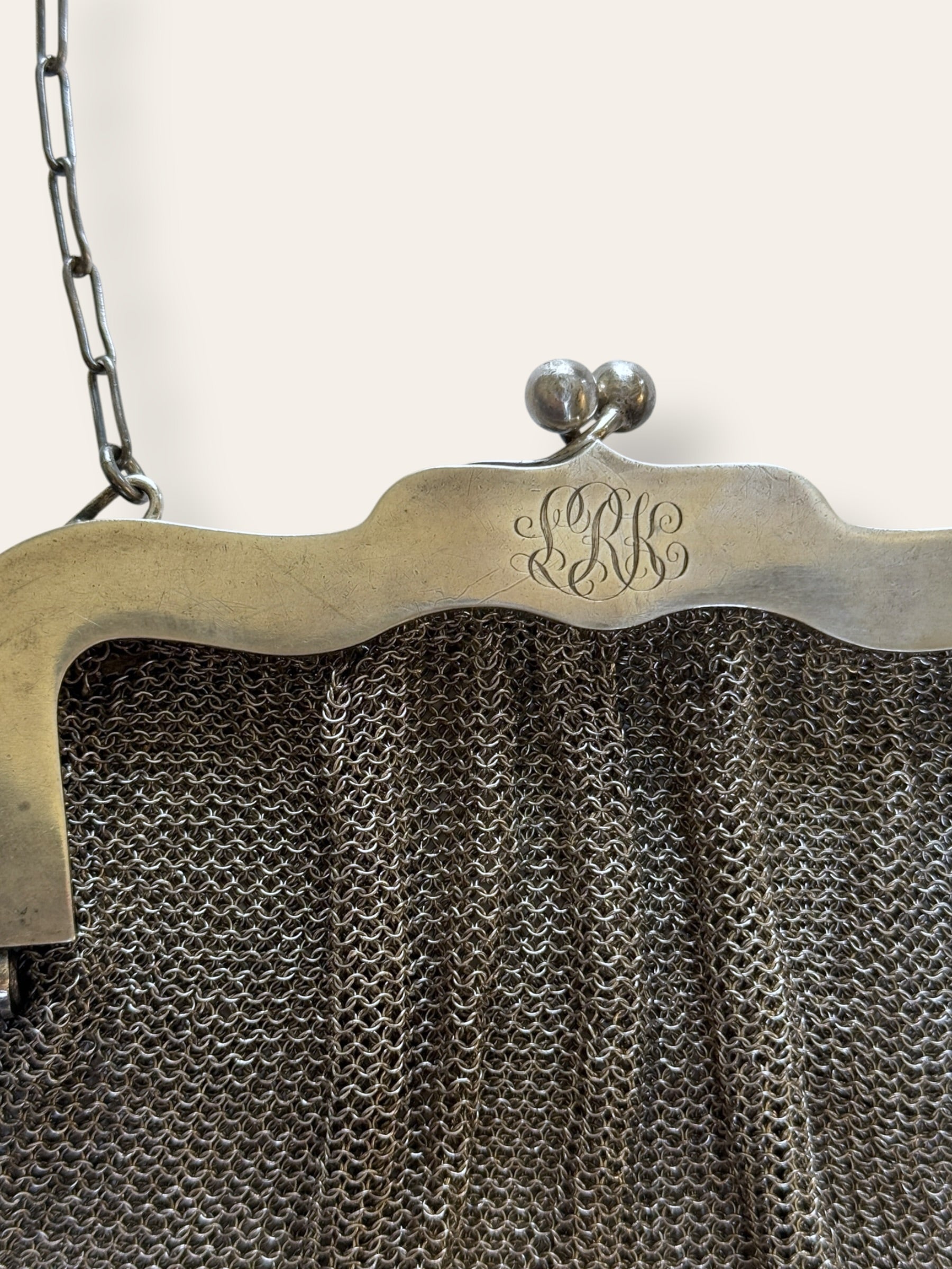 Antique Edwardian Sterling Silver Chainmail Purse | Vintage 1900’s Hand Engraved Evening Bag