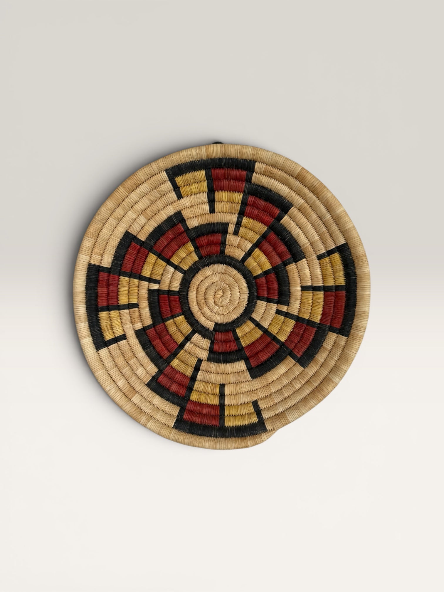 Vintage Hopi Coiled Flat Basket | Handwoven Native American Wall Art | Geometric Polychrome Woven Basket Tray