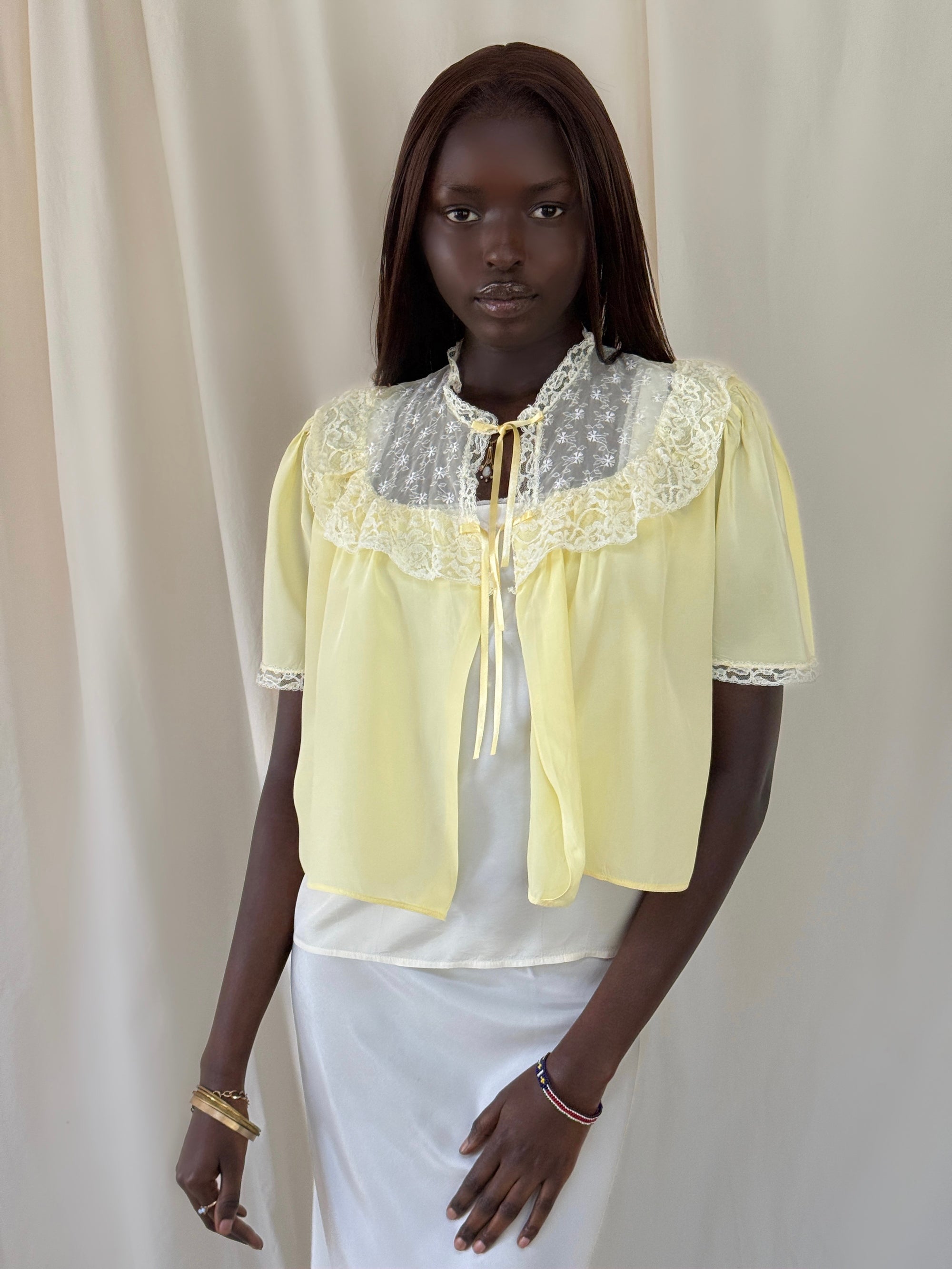 Vintage 1930s Silk &amp; Lace Bed Jacket | Silk Lingerie Layering Top