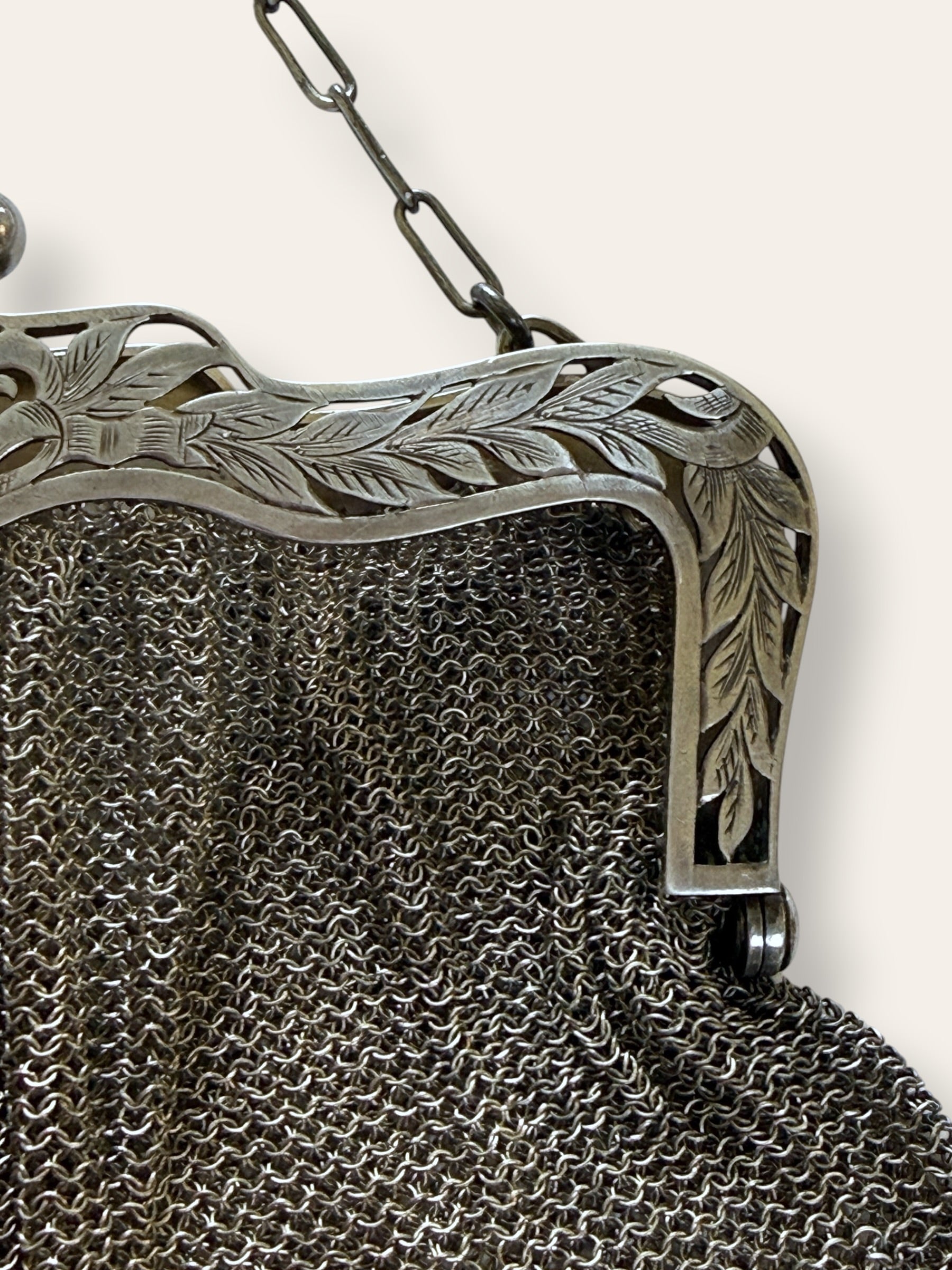 Antique Edwardian Sterling Silver Chainmail Purse | Vintage 1900’s Hand Engraved Evening Bag
