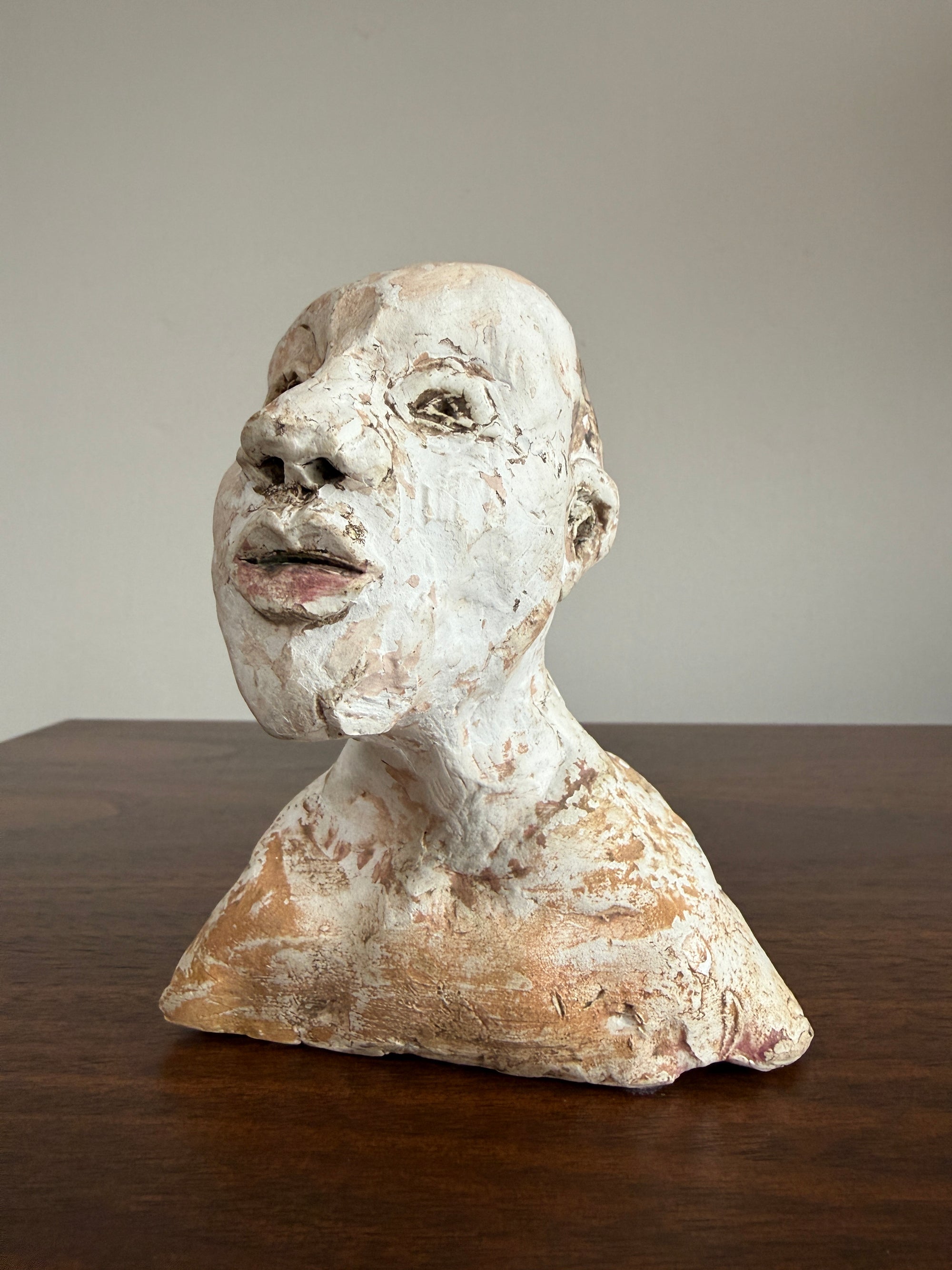 Vintage Expressionist Earthenware Bust Sculpture | Hand Sculpted Studio Pottery Portrait | Modernist MCM Folk Art Head