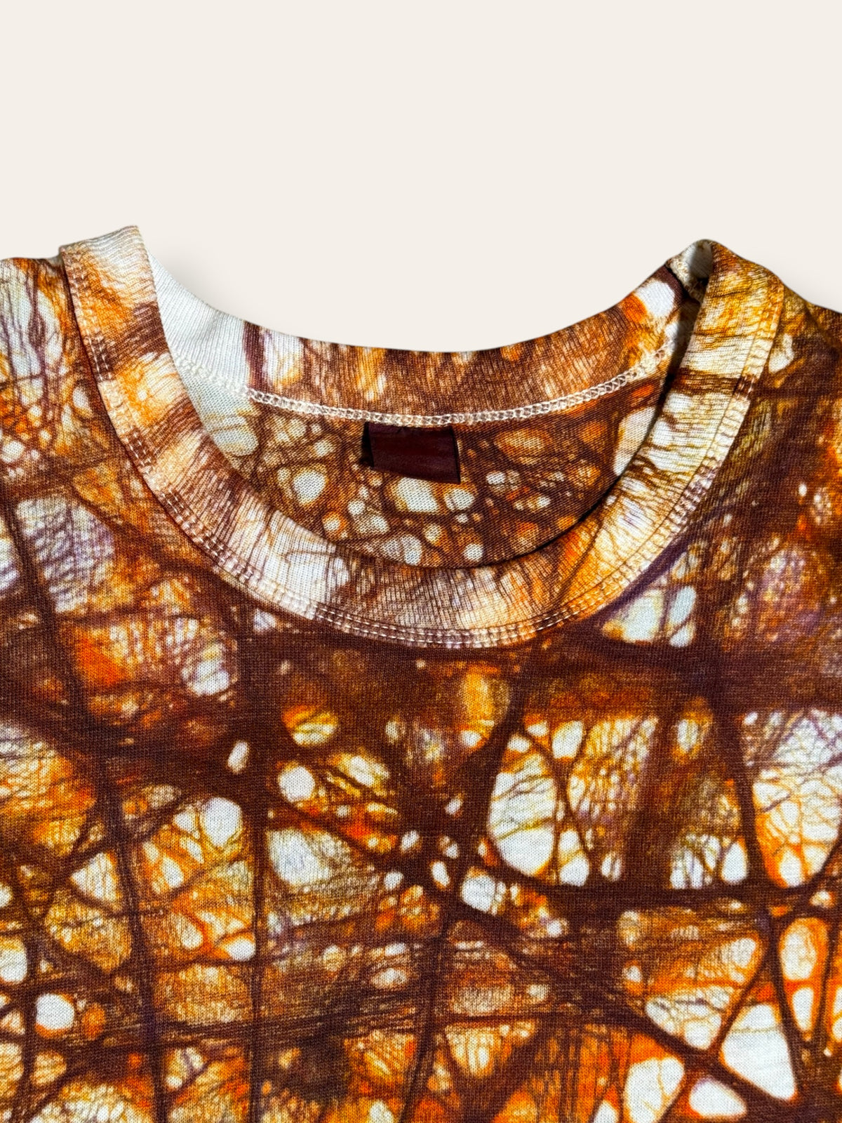 Vintage 1960s Hand-Dyed Folk Web Veining Tie-Dye Long Sleeve Shirt in Rust | Hanes Loopwheel 100% Cotton Shirt