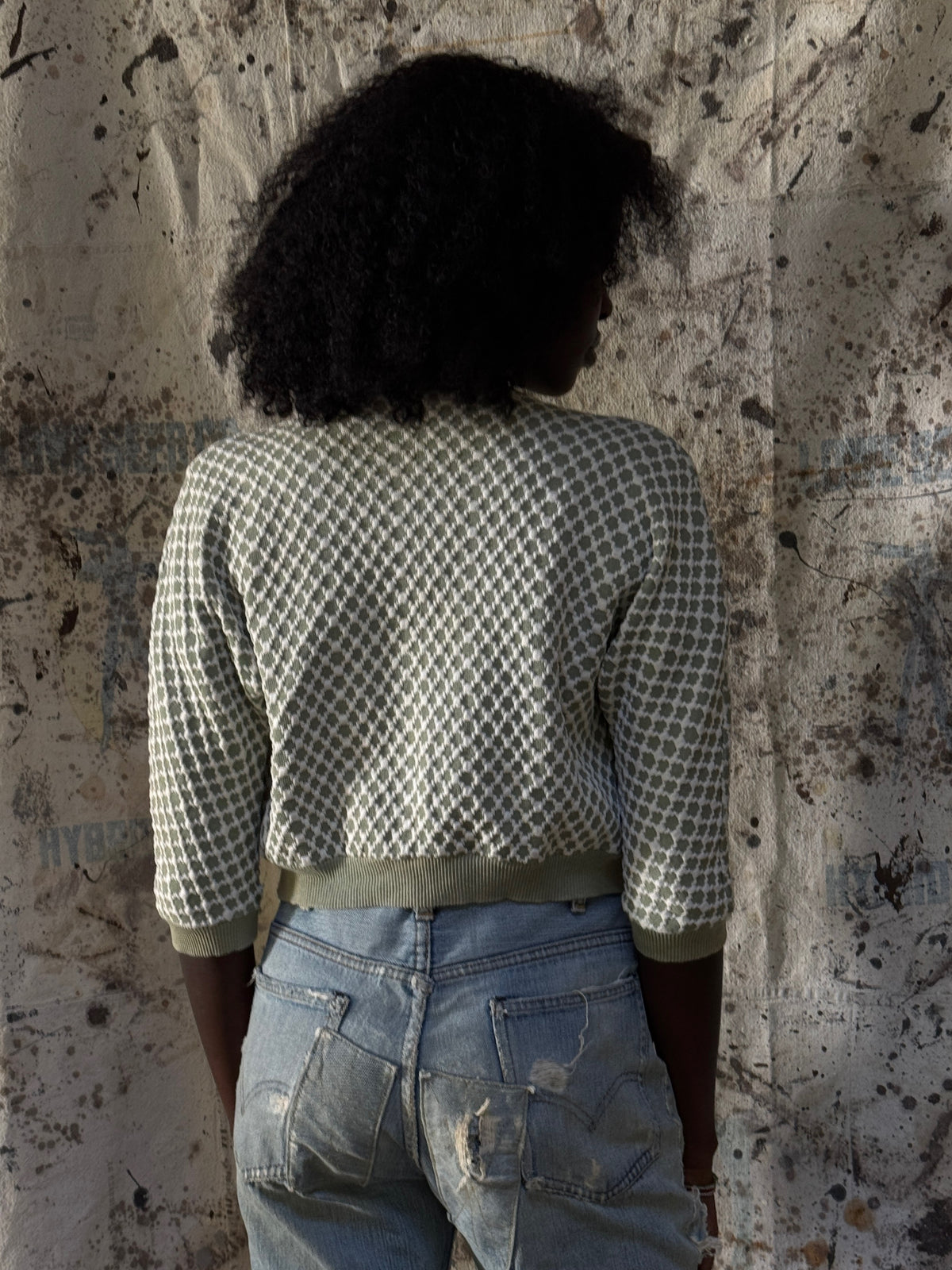 Vintage 1940’s Sage Jacquard Knit Cardigan