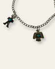 Vintage Fred Harvey Era Silver Charm Bracelet with Turquoise Accents | Southwestern Thunderbird Arrow Kachina Motifs