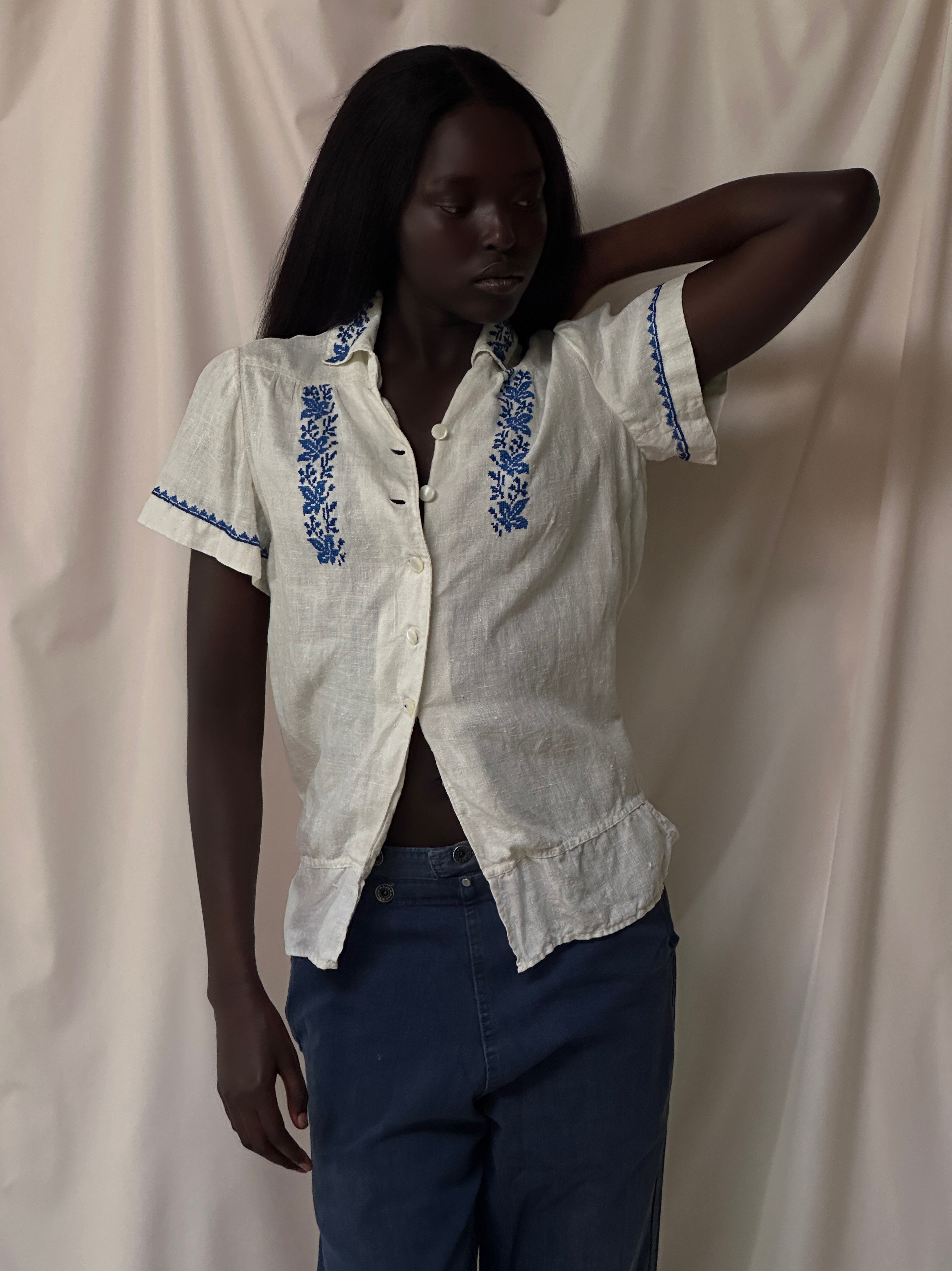 Vintage 1940's Heavy Linen Embroidered Top – Afterlife Boutique