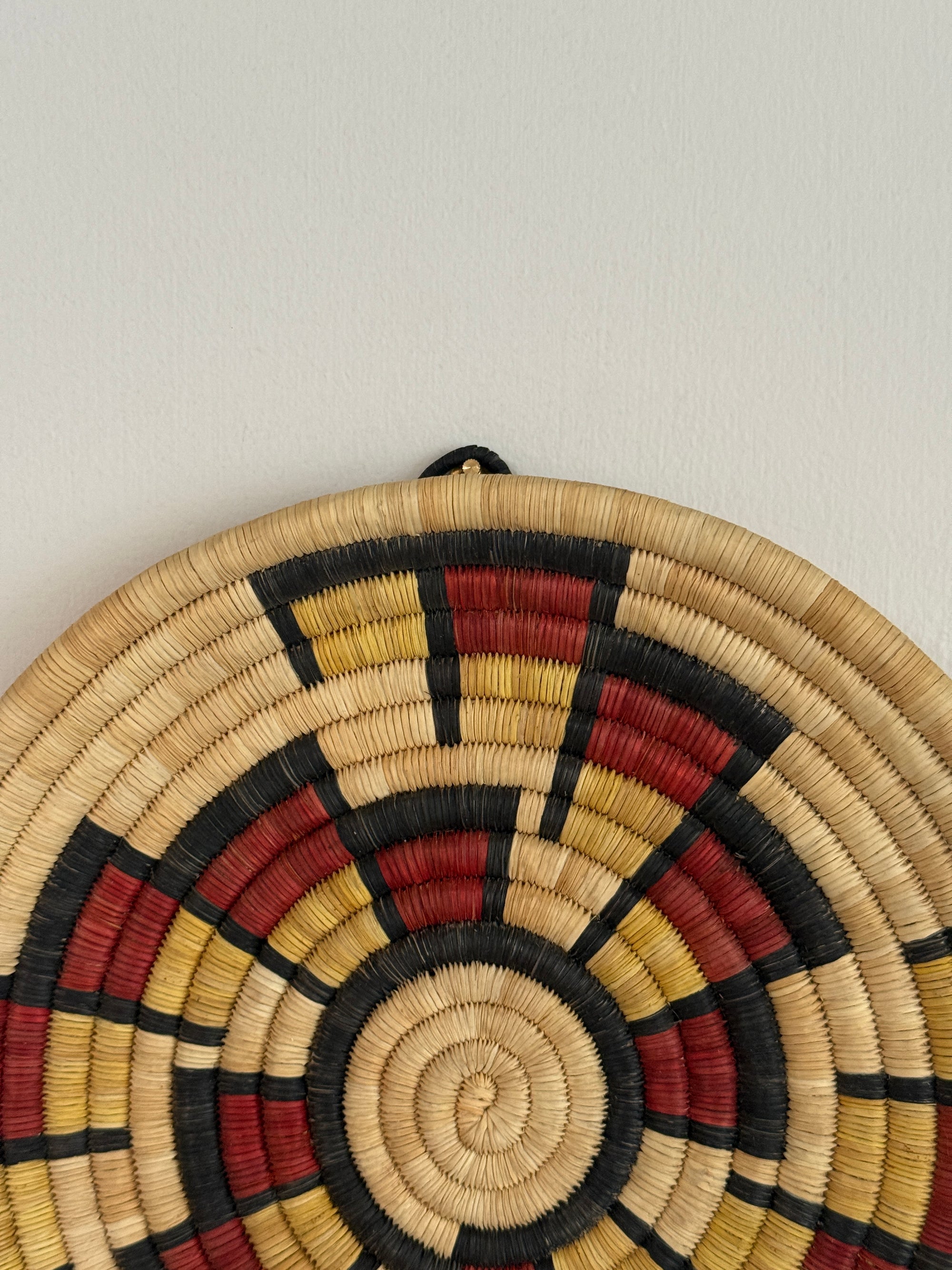 Vintage Hopi Coiled Flat Basket | Handwoven Native American Wall Art | Geometric Polychrome Woven Basket Tray
