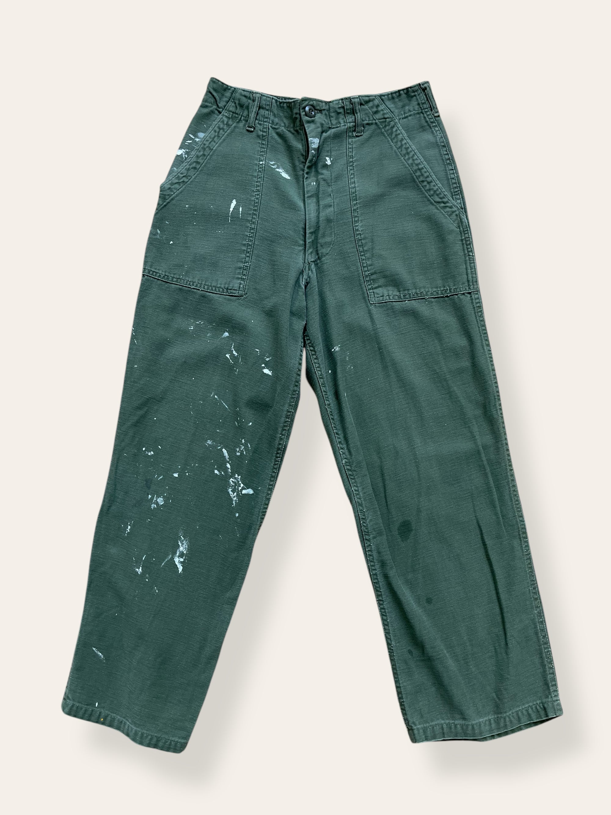 Vintage 1970’s US Army Issue Sateen OG-107 Baker Pants With Paint Splatter W:30