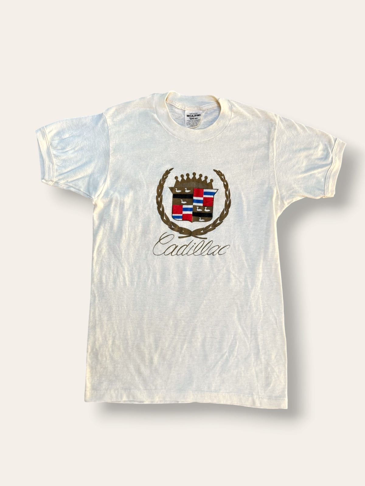 Vintage 1980s Cadillac Wreath Crest T-Shirt | Script Logo Tee