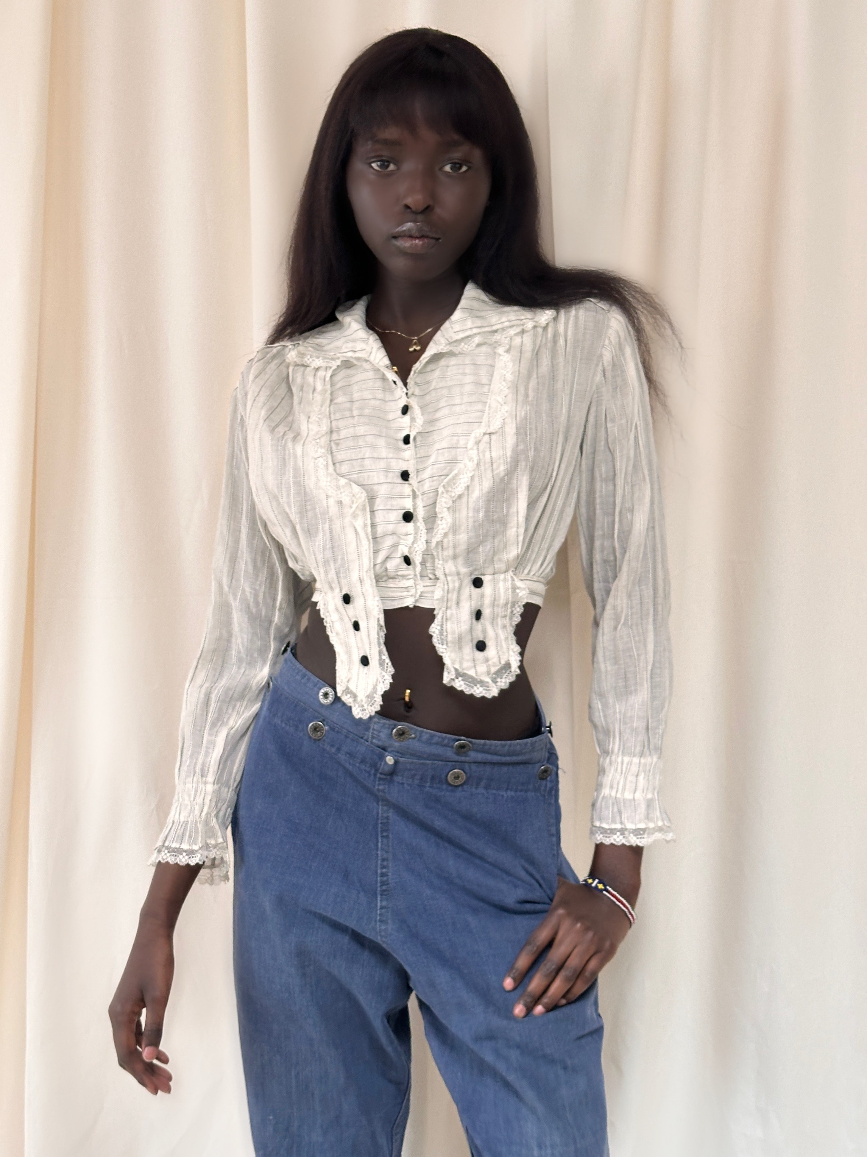 トップス madder madder GO GO VINTAGE! BLOUSE Vintage Edwardian Striped Gauze Blouse – Afterlife Boutique