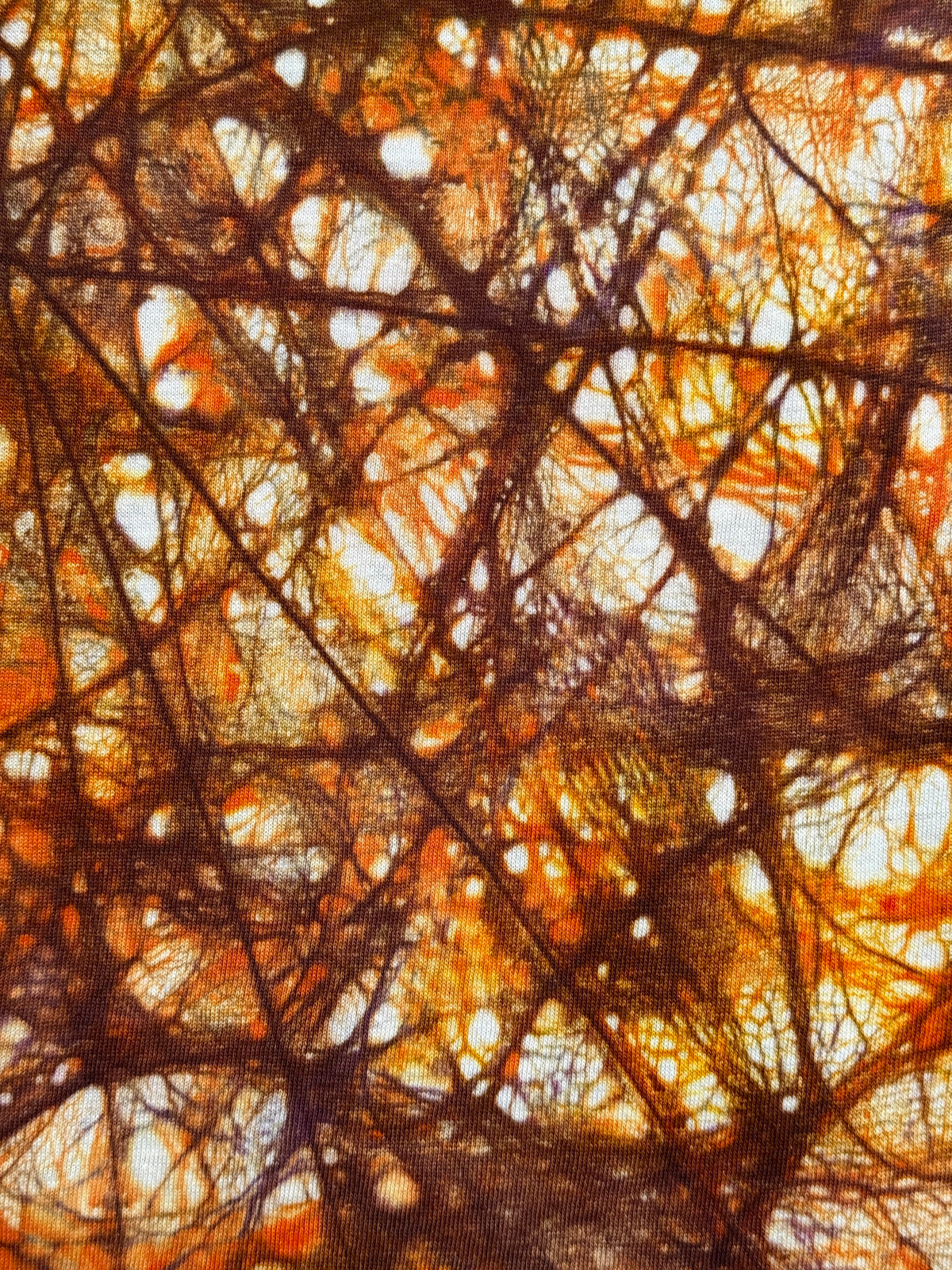 Vintage 1960s Hand-Dyed Folk Web Veining Tie-Dye Long Sleeve Shirt in Rust | Hanes Loopwheel 100% Cotton Shirt