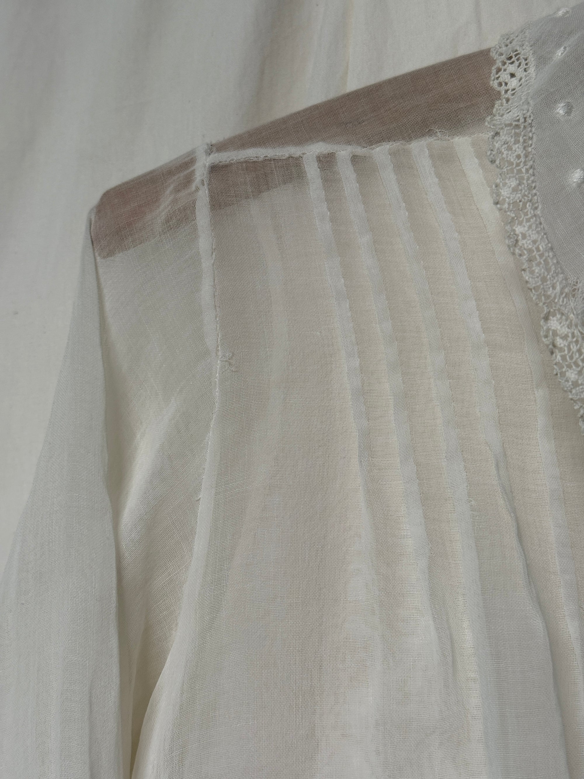 Antique 1900s Edwardian White Blouse | Antique Sheer Cotton Top with Embroidered Collar