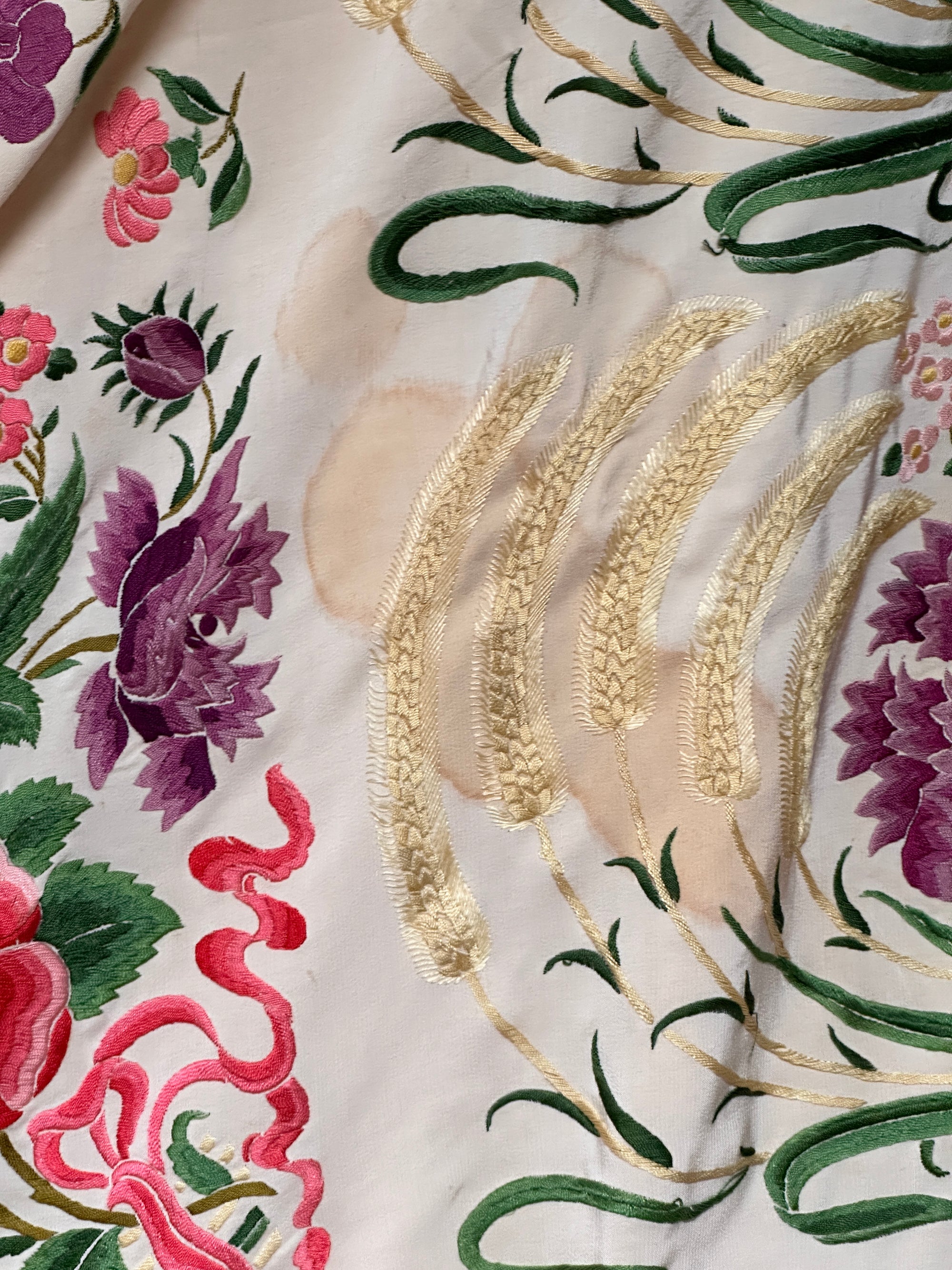 Vintage 1920’s Manton De Manila Silk Embroidered Double-Sided Piano Shawl ///SOLD///