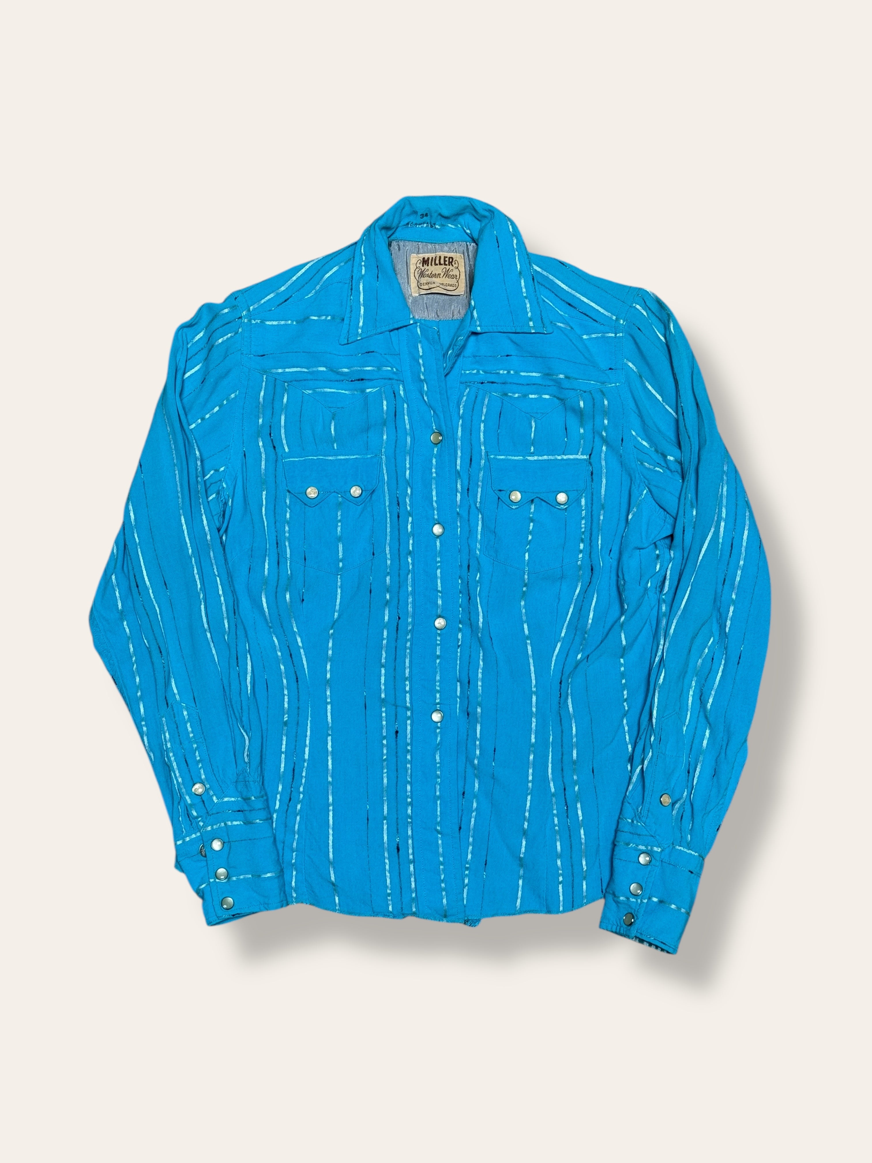 Vintage 1950's Turquoise Fleck Miller Western Rayon Shirt