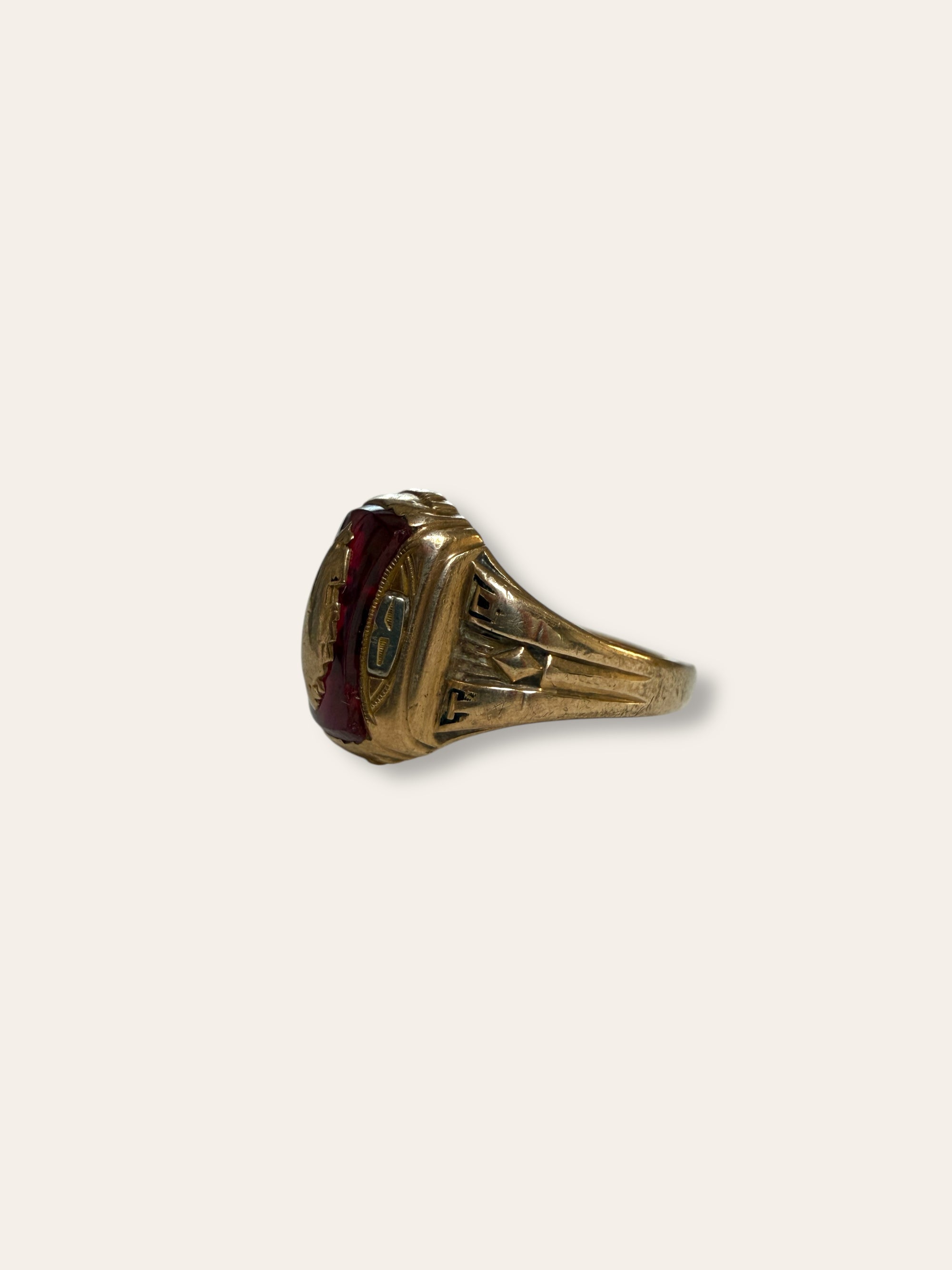 Vintage 1940’s HJ 10k Gold Art Deco Class Ring Size 10.5
