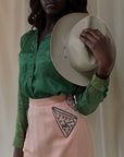 Vintage 1940's Gabardine Hollywood Western Skirt | Chain Stitch Embroidery, Rhinestones & Suede Fringe