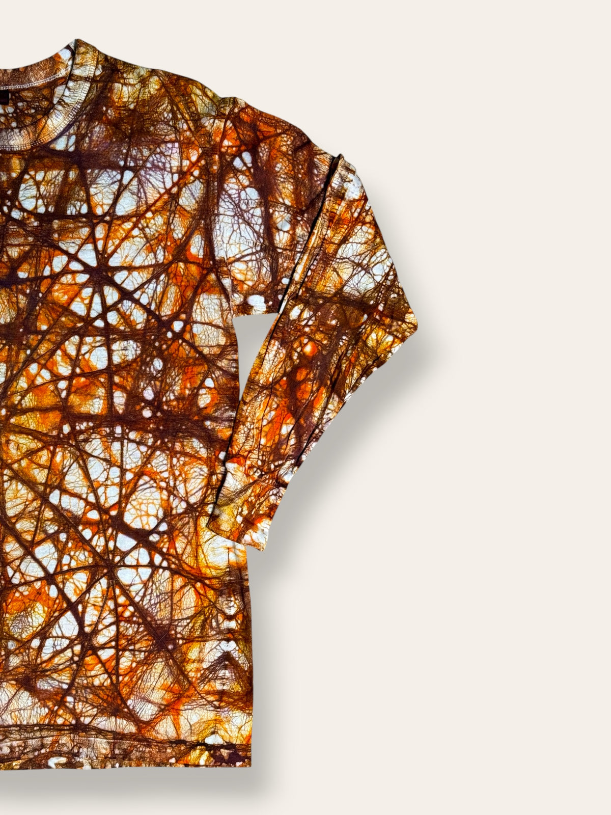 Vintage 1960s Hand-Dyed Folk Web Veining Tie-Dye Long Sleeve Shirt in Rust | Hanes Loopwheel 100% Cotton Shirt