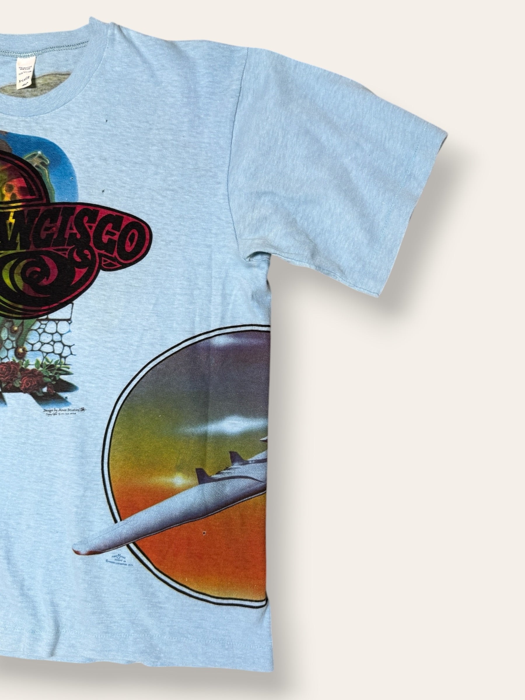 Vintage 1973 Kelley Mouse Studio Test Print T-Shirt | Hot Rod | Grateful Dead Jester and Rose Graphic | Rare 1970s Psychedelic Art T-Shirt