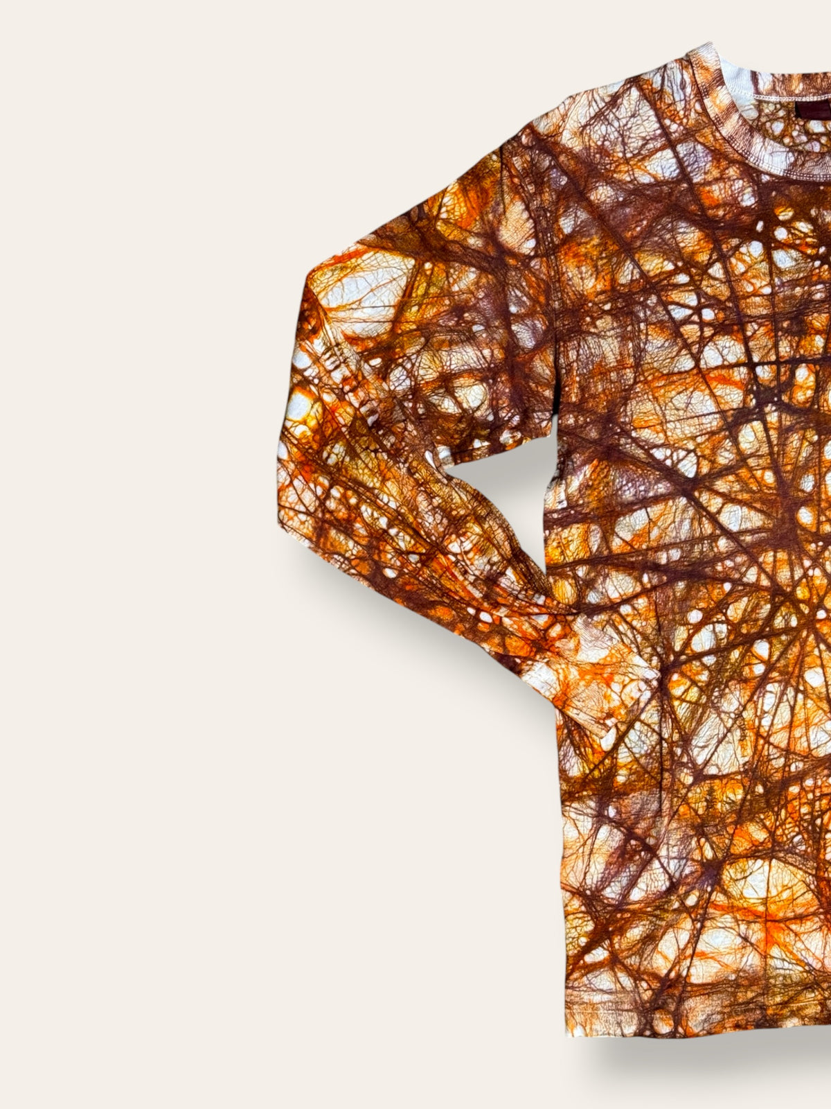 Vintage 1960s Hand-Dyed Folk Web Veining Tie-Dye Long Sleeve Shirt in Rust | Hanes Loopwheel 100% Cotton Shirt