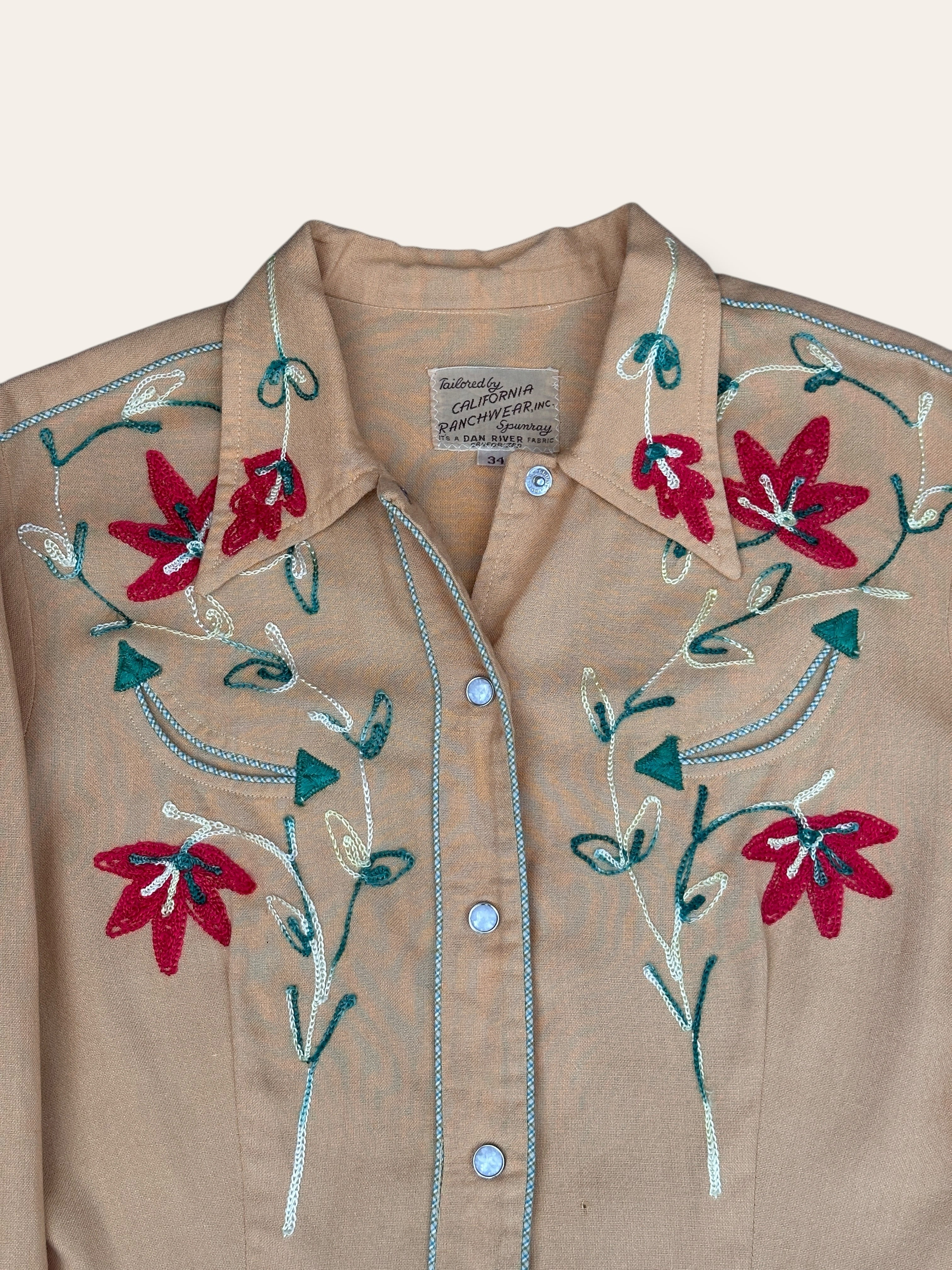 Vintage 1950's California Ranchwear Embroidery Western Shirt